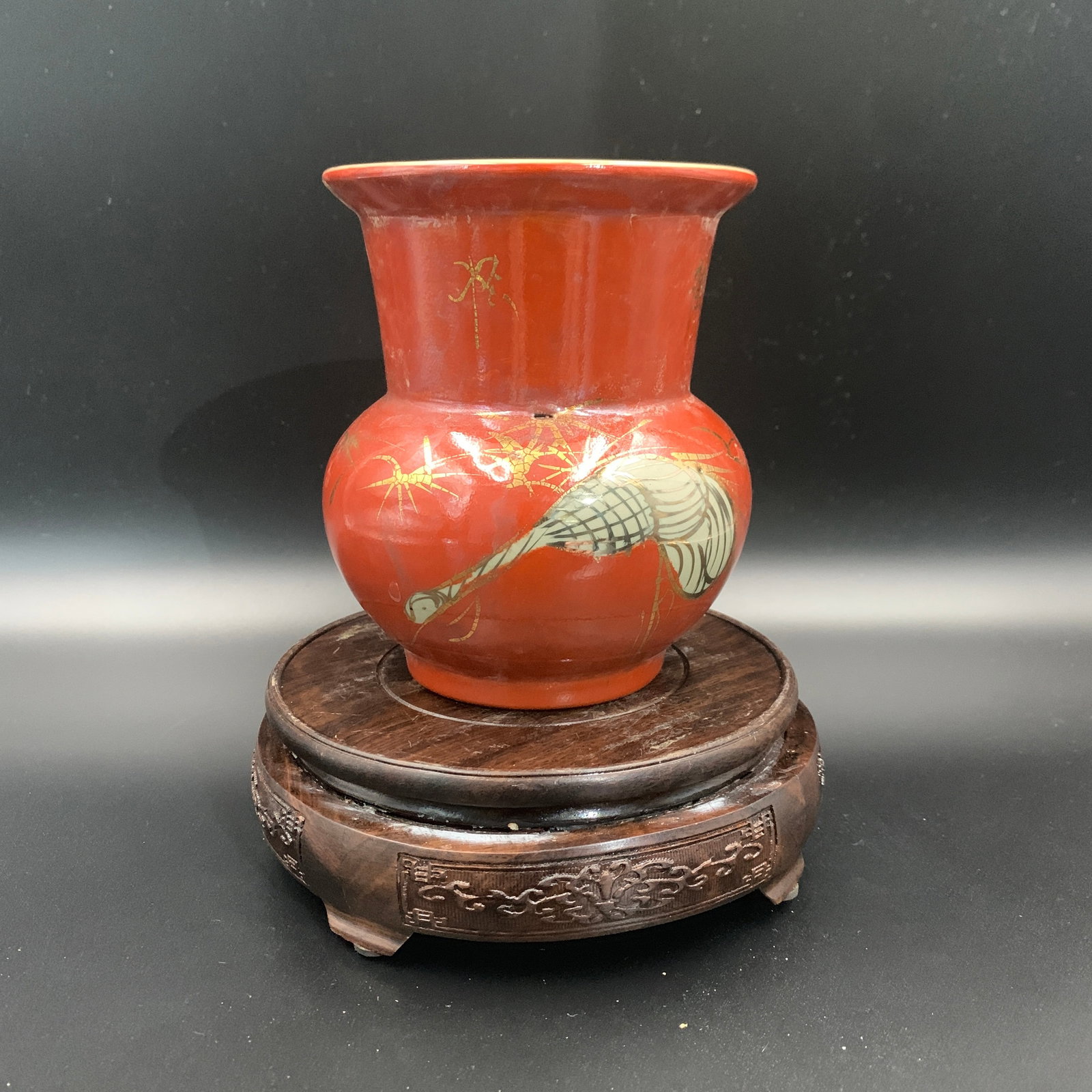 A FINE IRON-RED GLAZED SPITTOON-SHAPED VASE (ZHA DOU)