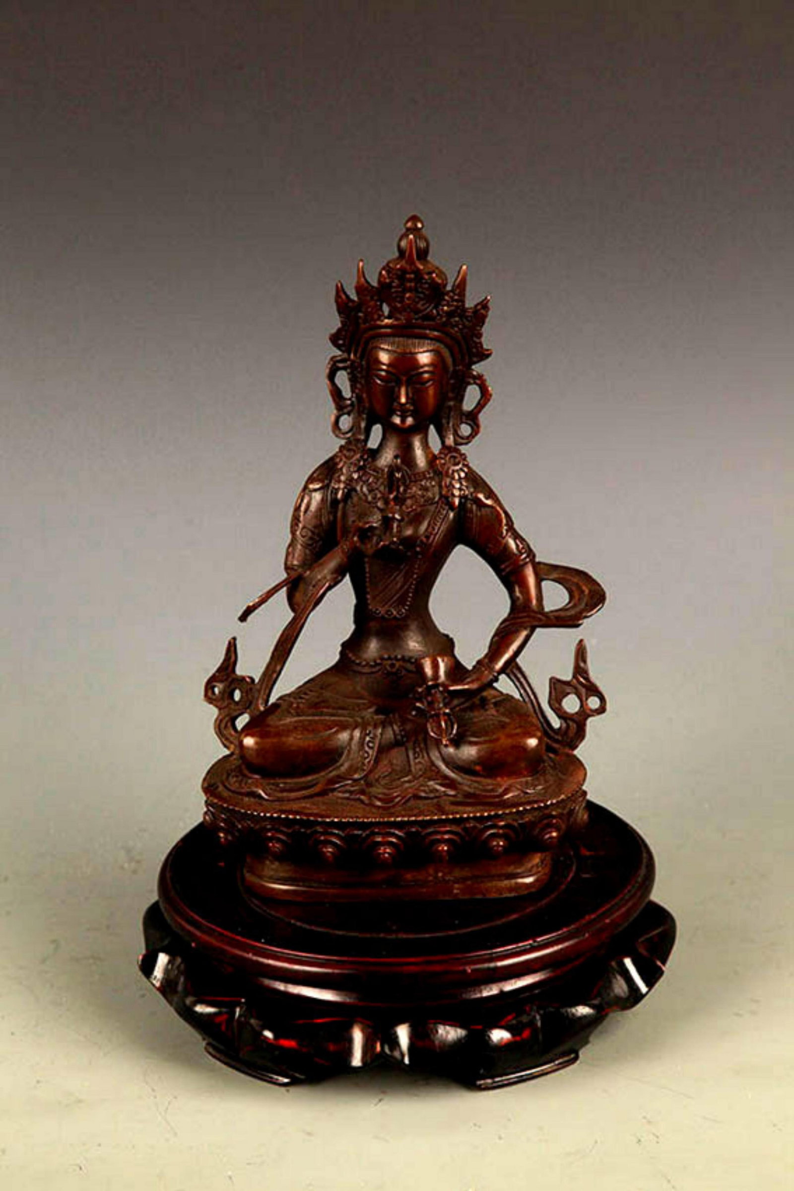 A FINELY CARVED TIBETAN VAJRASATTVA BUDDHA: 20th Century; High: 8.0 inch; Width: 5.0 inch; Wooden base for diplay only