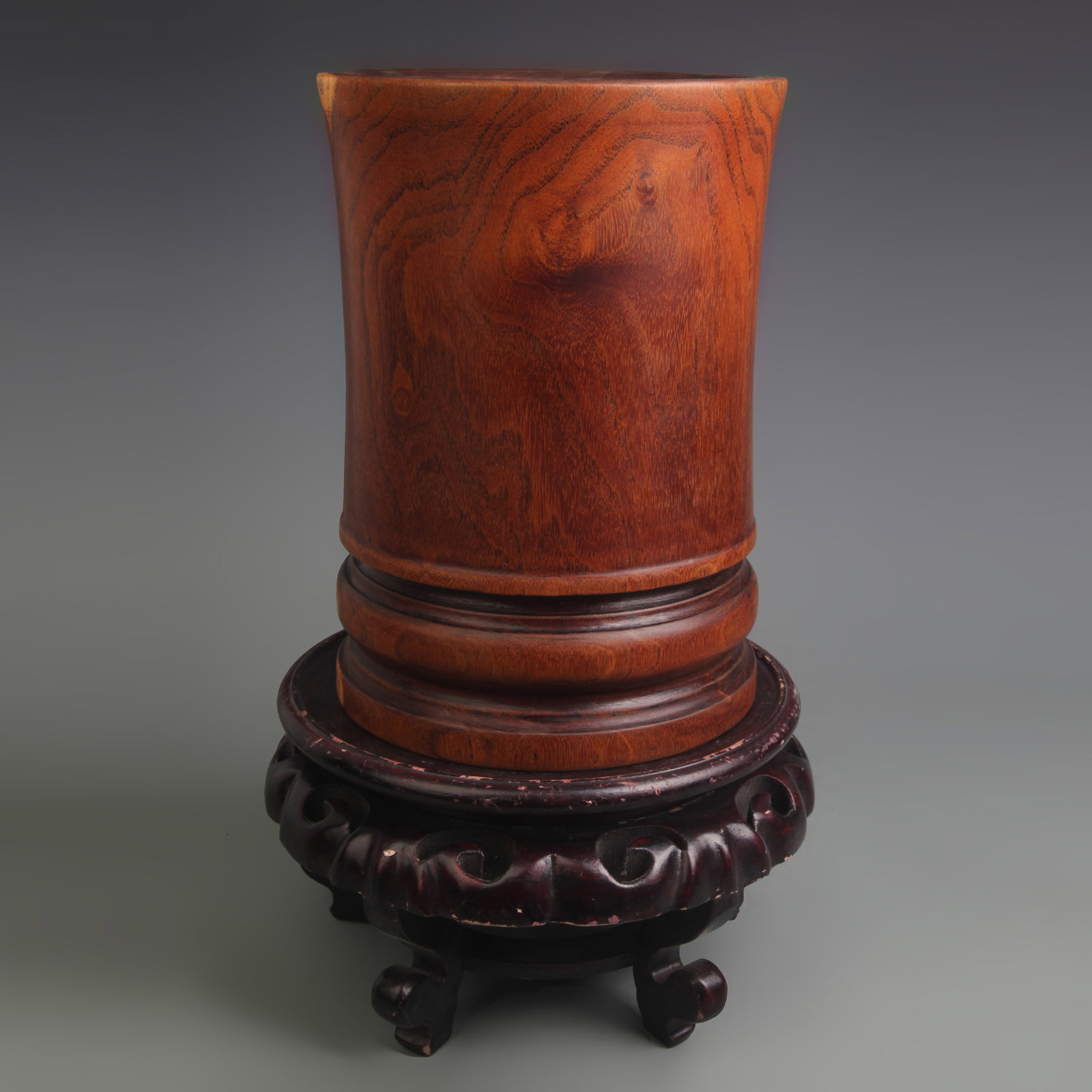 A LARGE HARDWOOD BRUSH POT
