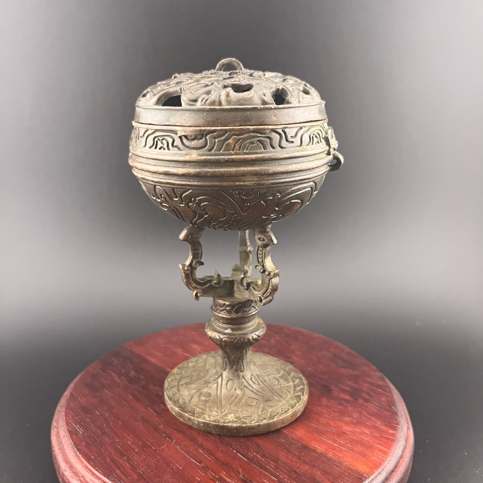 A FINE BRONZE "BOSHAN" ARCHAISTIC STEM CENSER