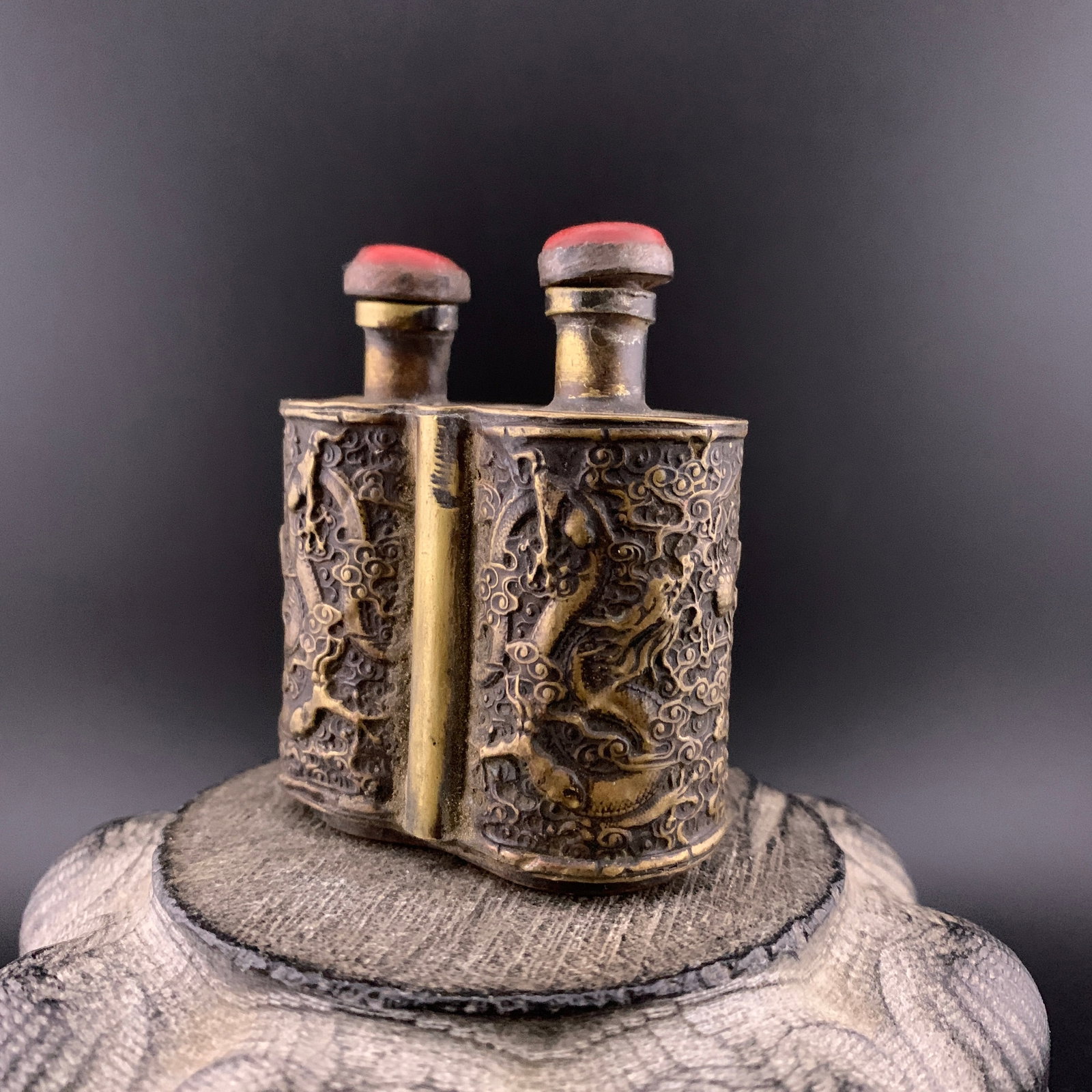 DOUBLE-CHAMBERED BRASS SNUFF BOTTLE - 2