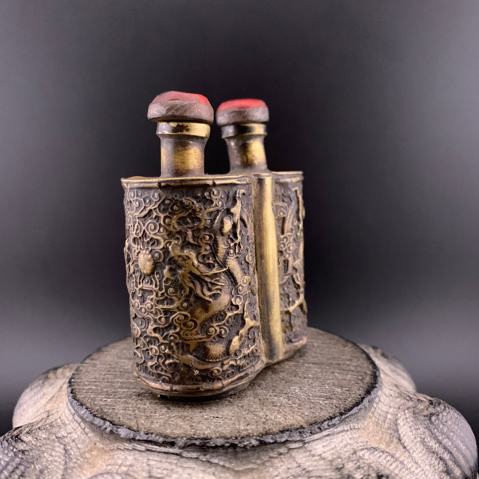 DOUBLE-CHAMBERED BRASS SNUFF BOTTLE - 3