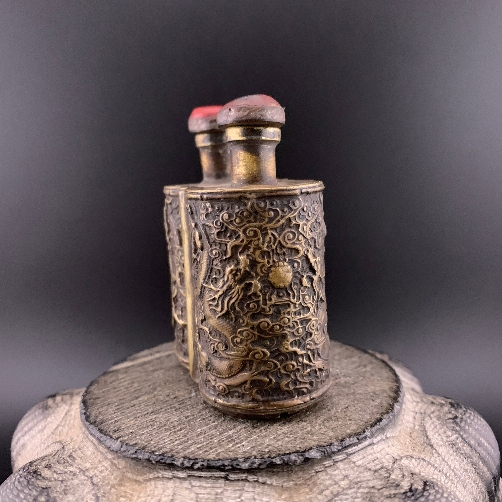 DOUBLE-CHAMBERED BRASS SNUFF BOTTLE - 4