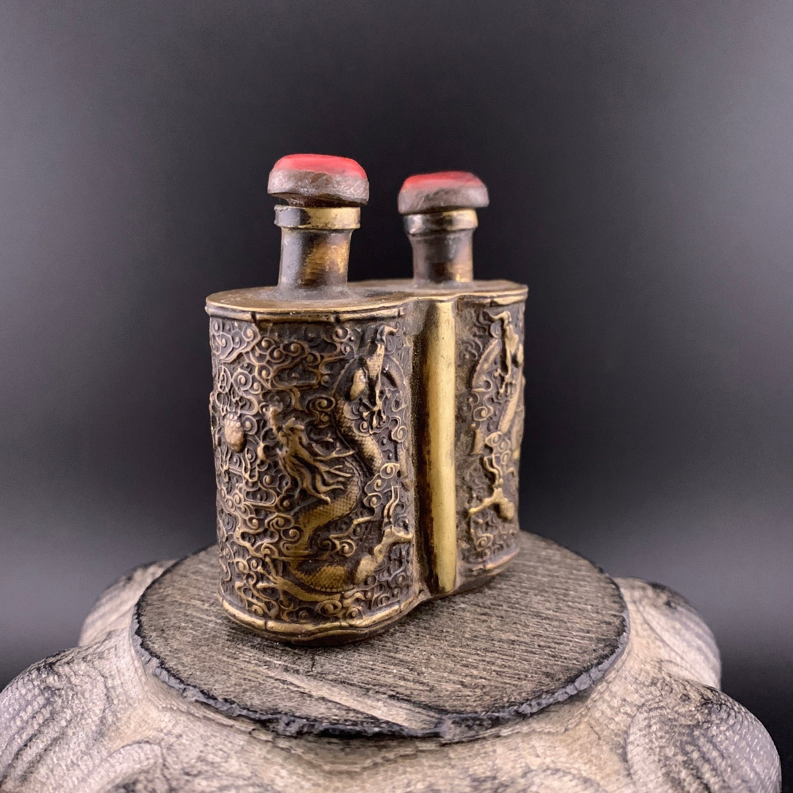 DOUBLE-CHAMBERED BRASS SNUFF BOTTLE - 6