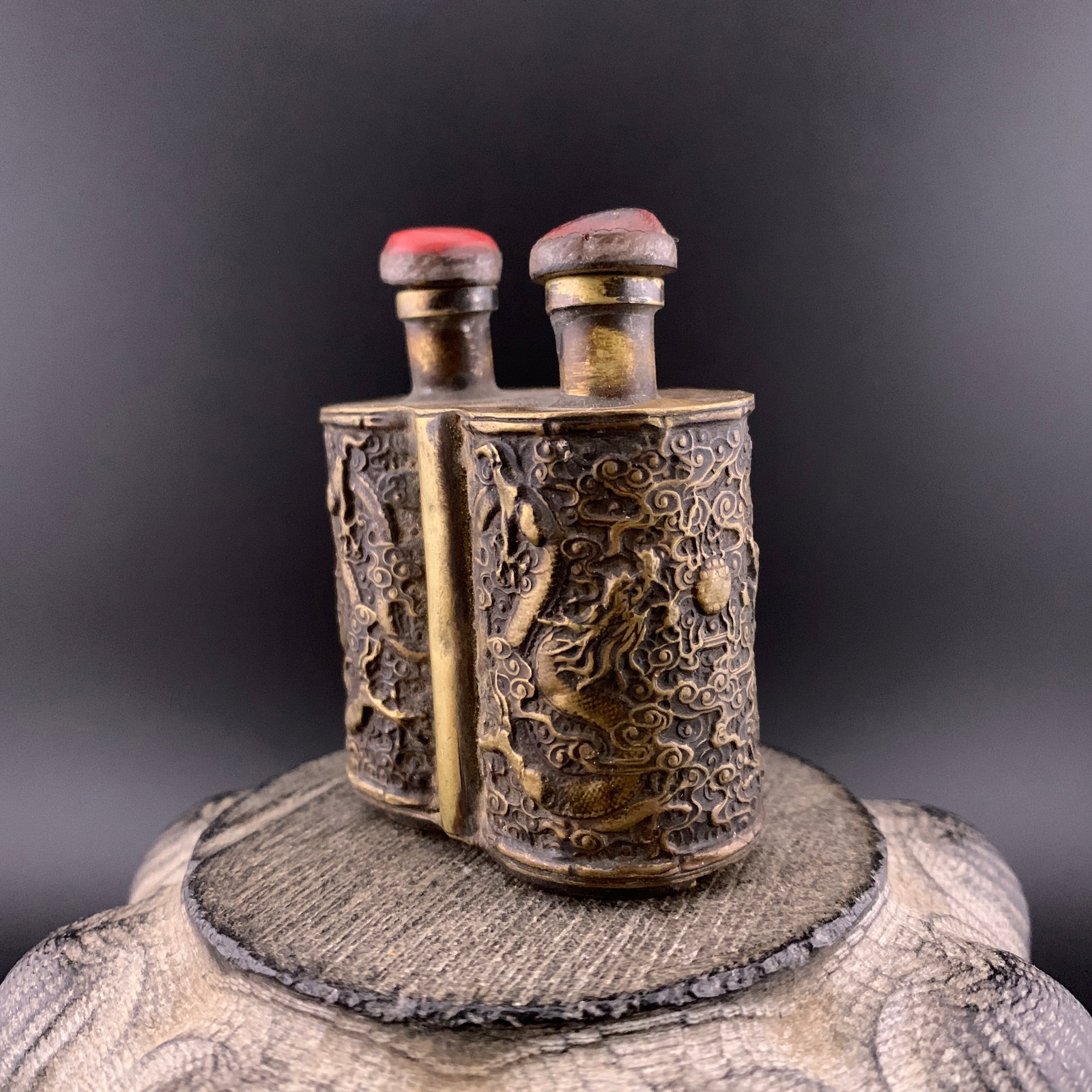 DOUBLE-CHAMBERED BRASS SNUFF BOTTLE - 7