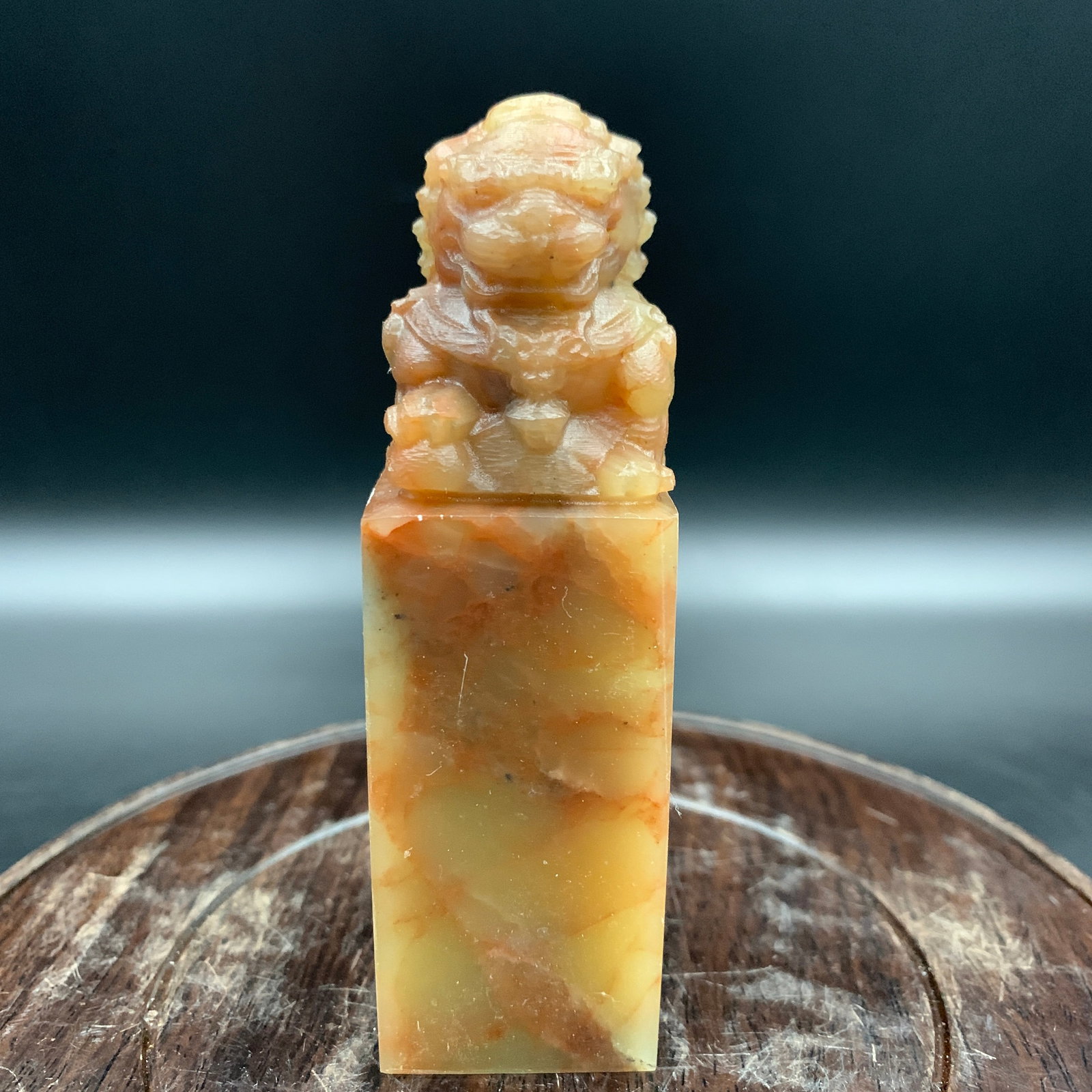 CARVED SOAPSTONE STANDING LION RECTANGULAR SEAL