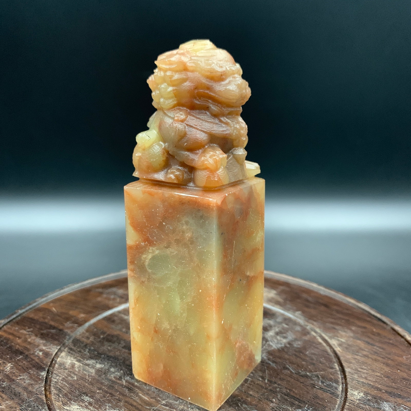 CARVED SOAPSTONE STANDING LION RECTANGULAR SEAL - 2