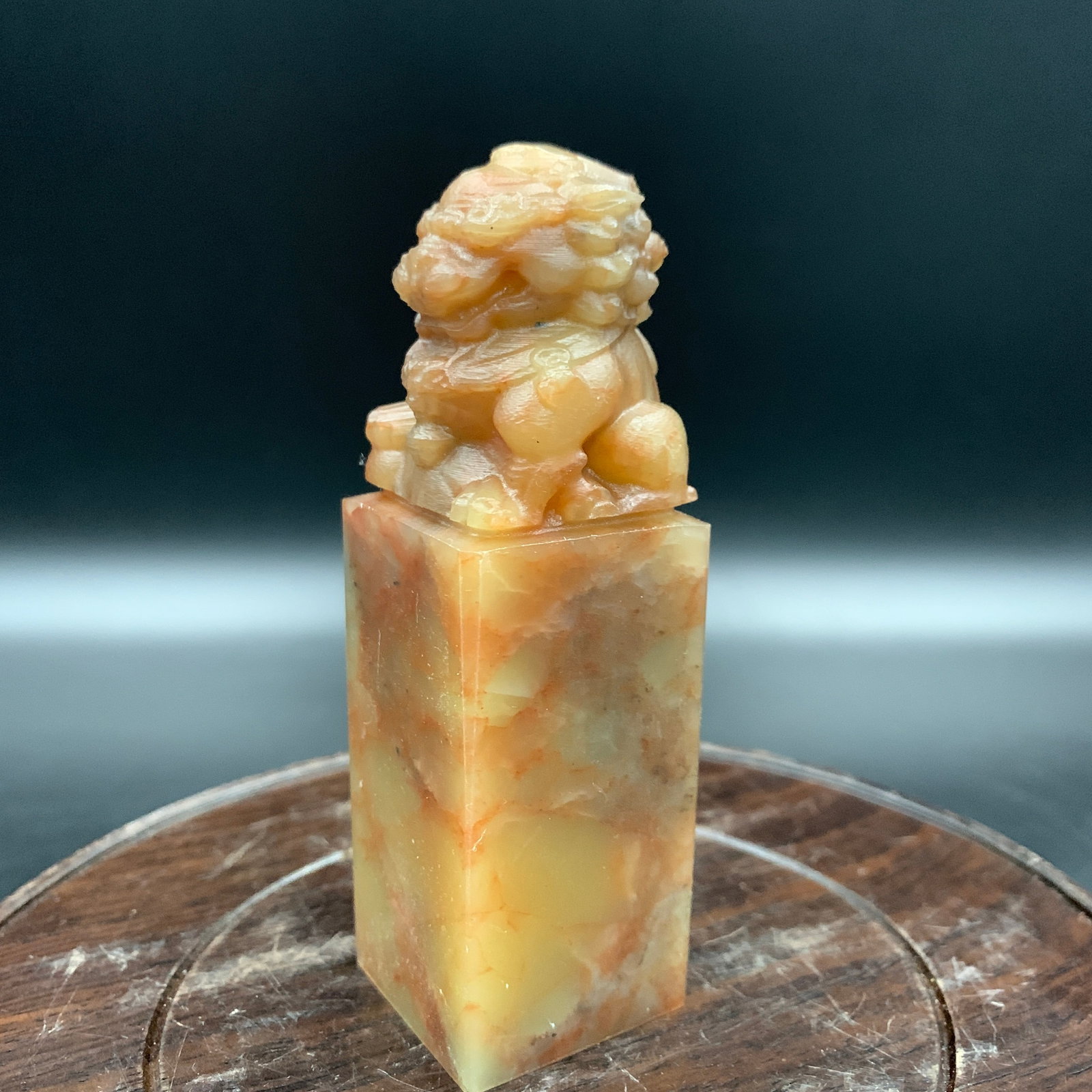 CARVED SOAPSTONE STANDING LION RECTANGULAR SEAL - 3