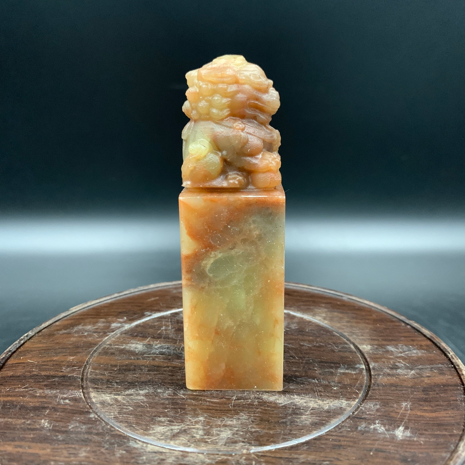 CARVED SOAPSTONE STANDING LION RECTANGULAR SEAL - 4