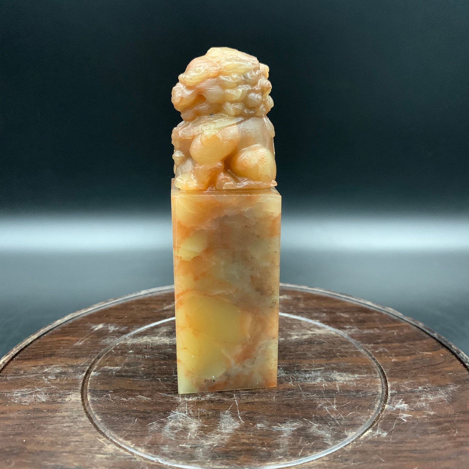 CARVED SOAPSTONE STANDING LION RECTANGULAR SEAL - 6