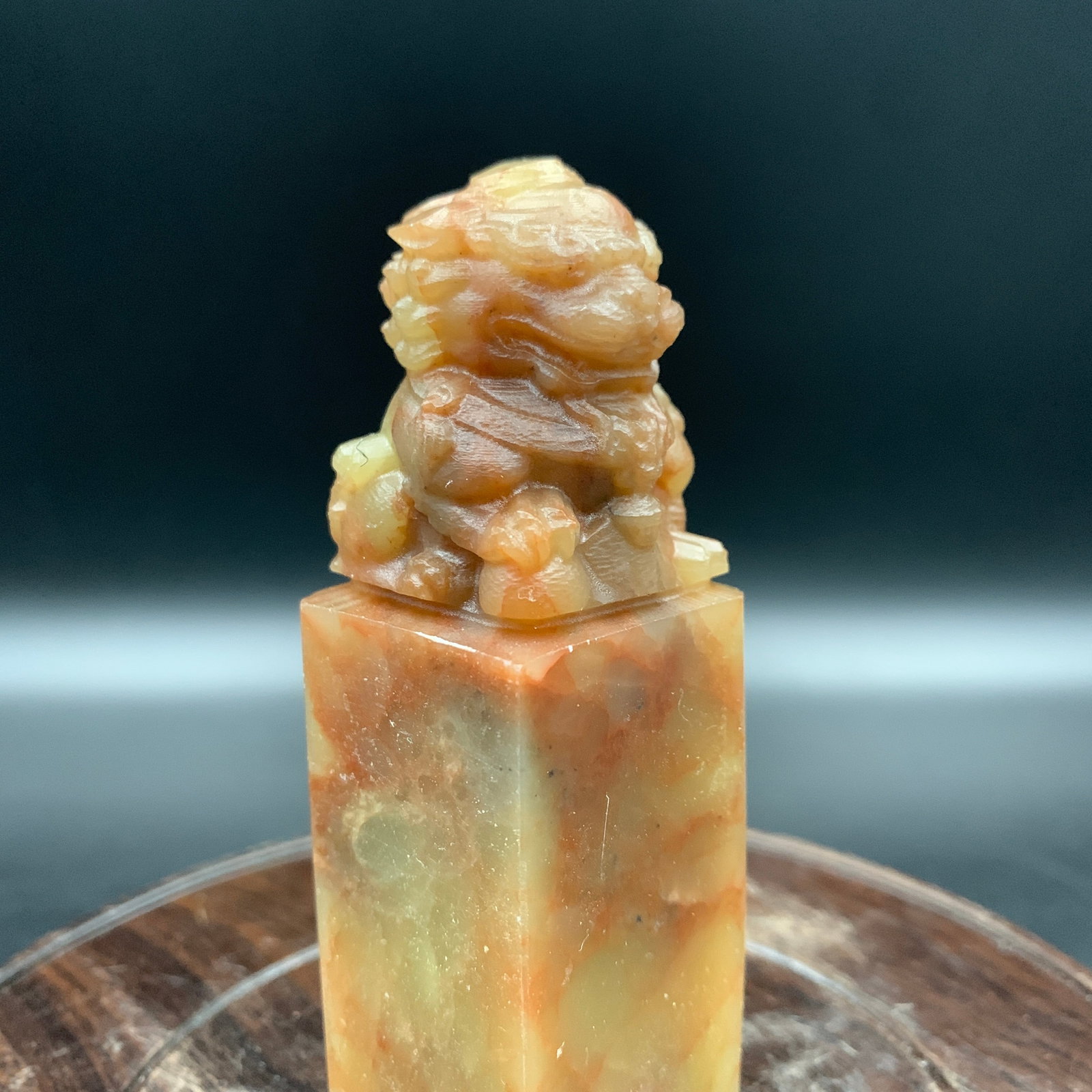 CARVED SOAPSTONE STANDING LION RECTANGULAR SEAL - 7