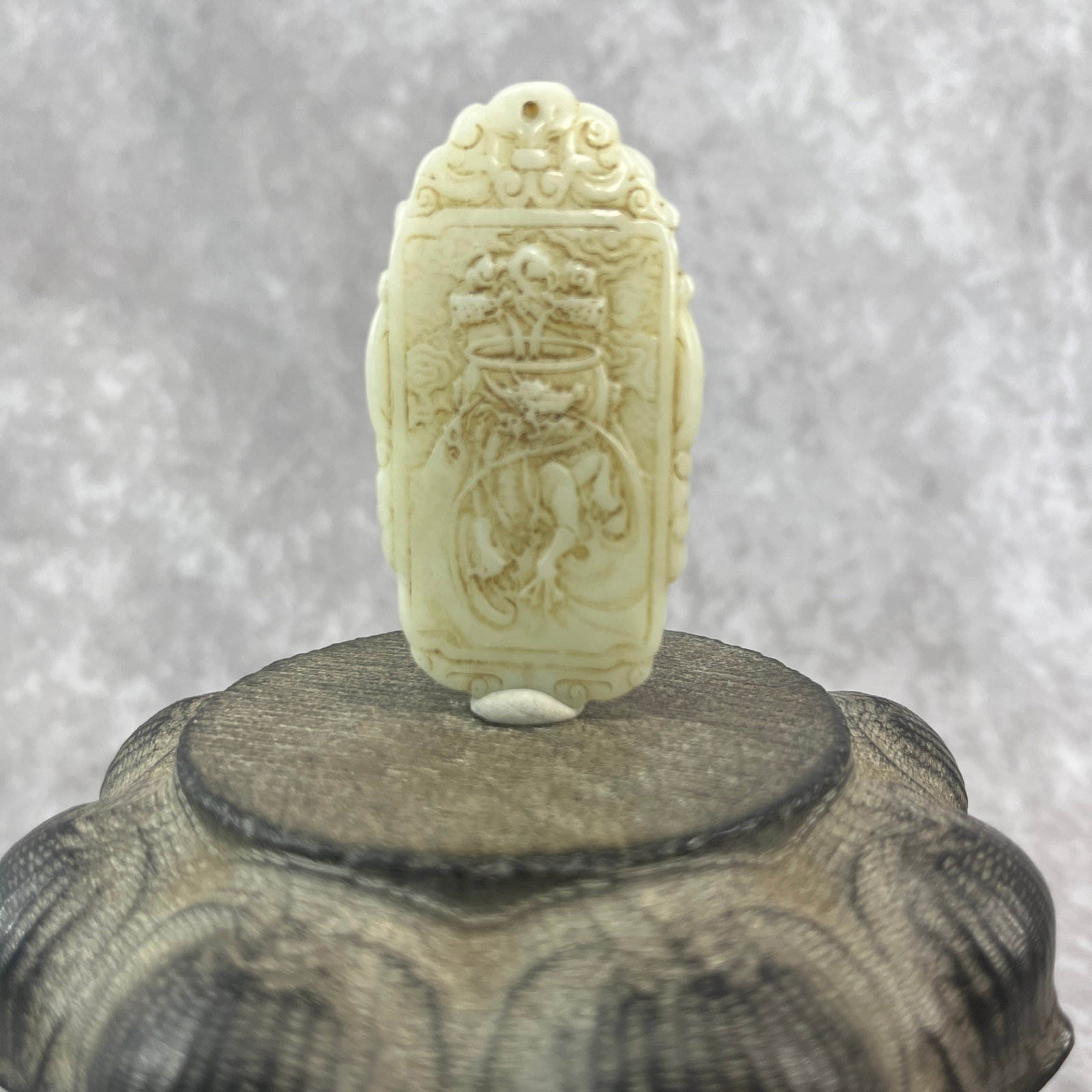 CARVED JADE "DRAGON AND TREASURE BASIN" PLAQUE PENDANT