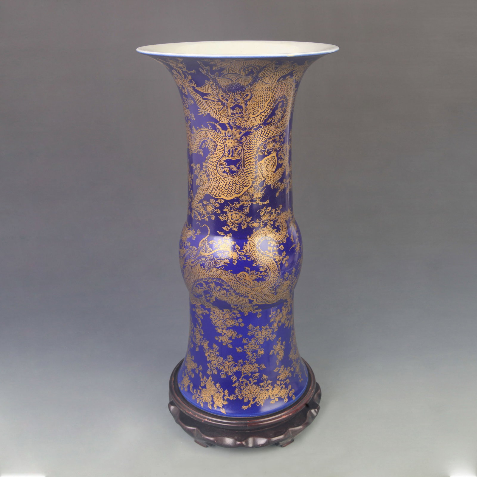 PEACOCK BLUE GILDED DRAGON PATTERN PORCELAIN VASE