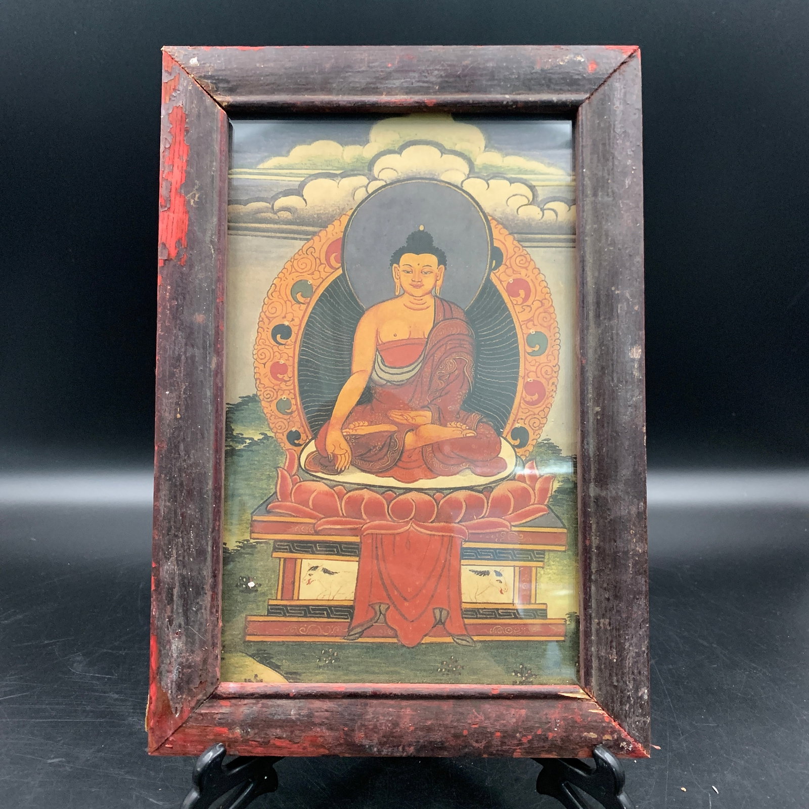 A FRAMED HIMALAYAN THANGKA (TANGKA) SHAKYAMUNI BUDDHA PRINTS