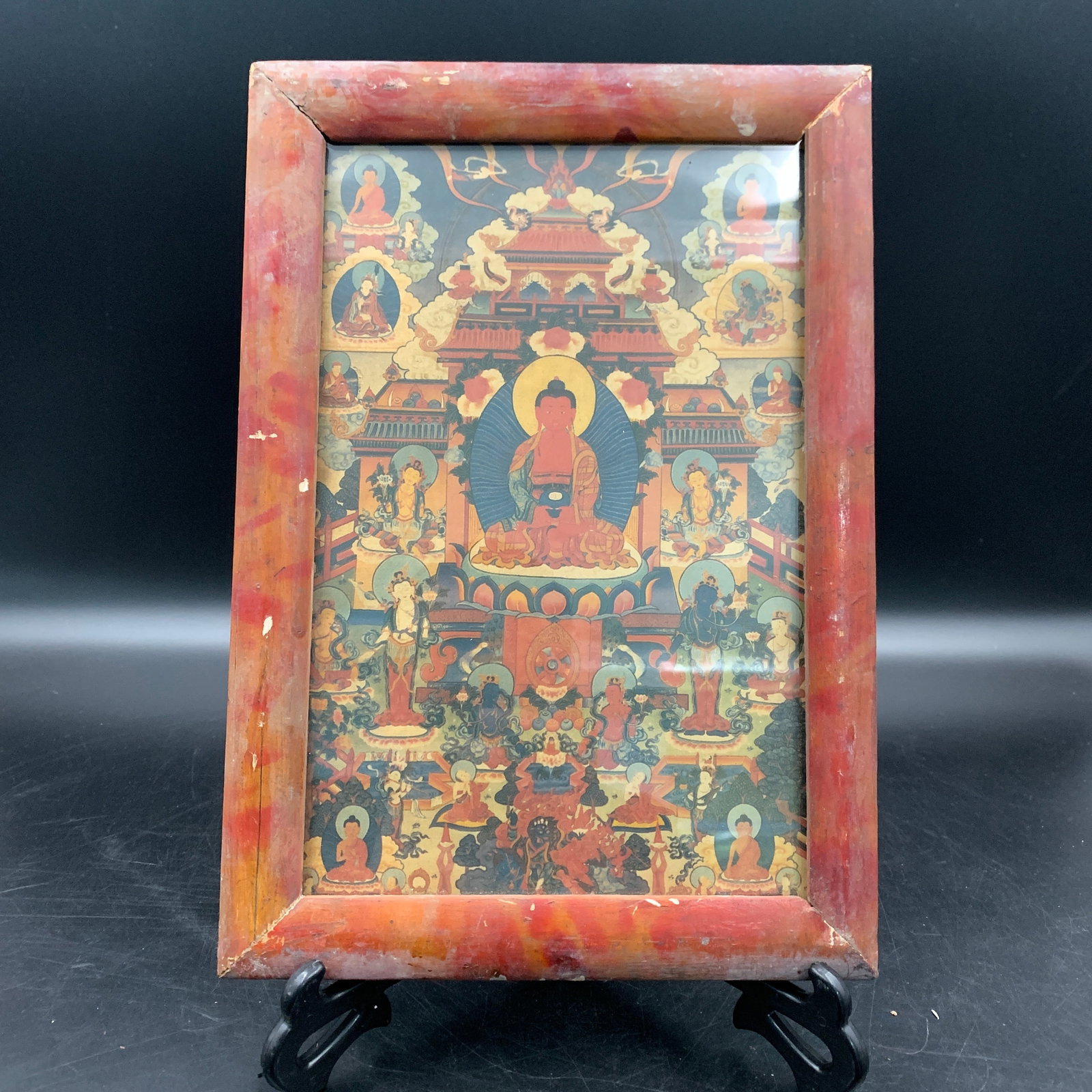 A FRAMED HIMALAYAN THANGKA (TANGKA) AMITABHA BUDDHA PRINTS