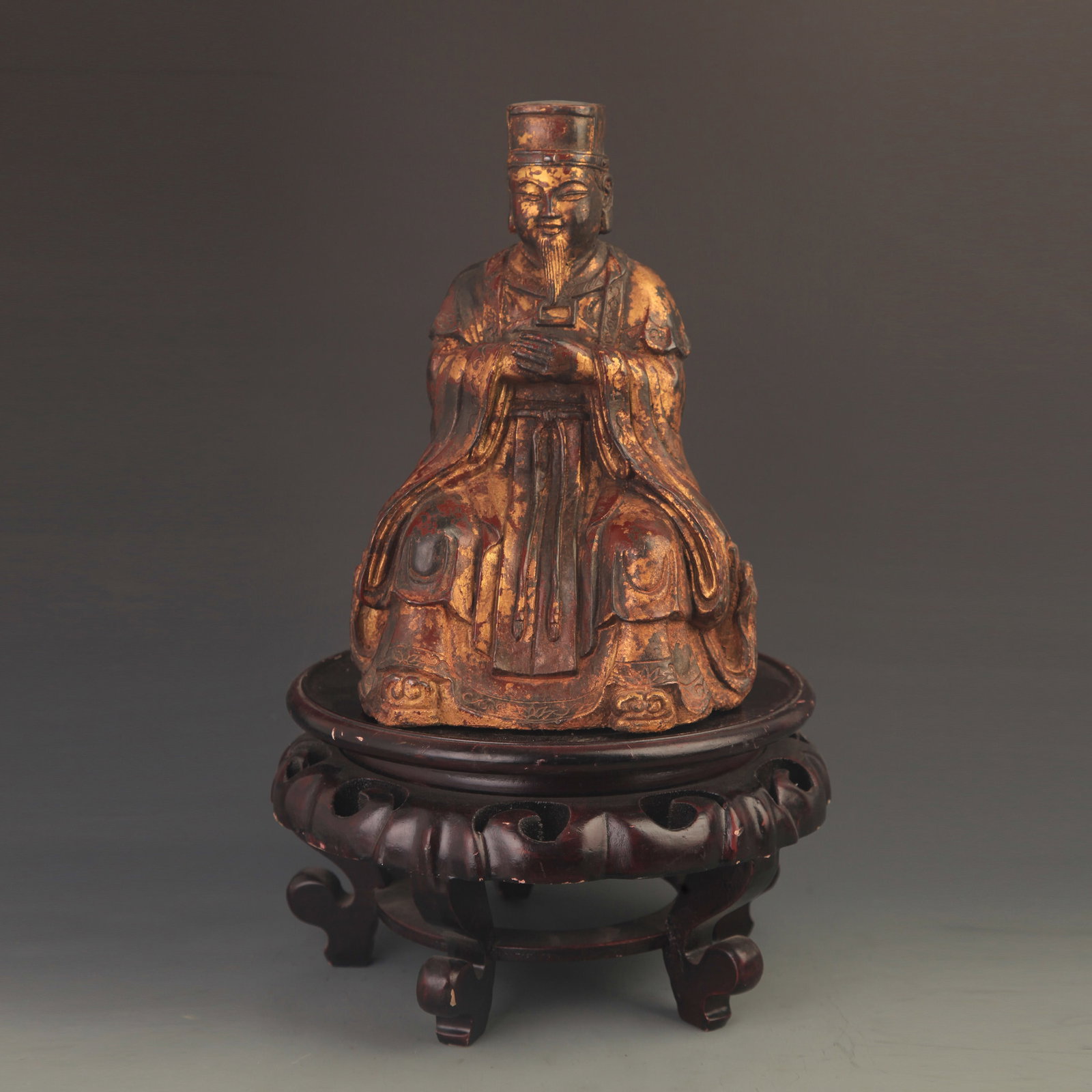RARE GILT BRONZE FIGURE OF DAOIST DEITY