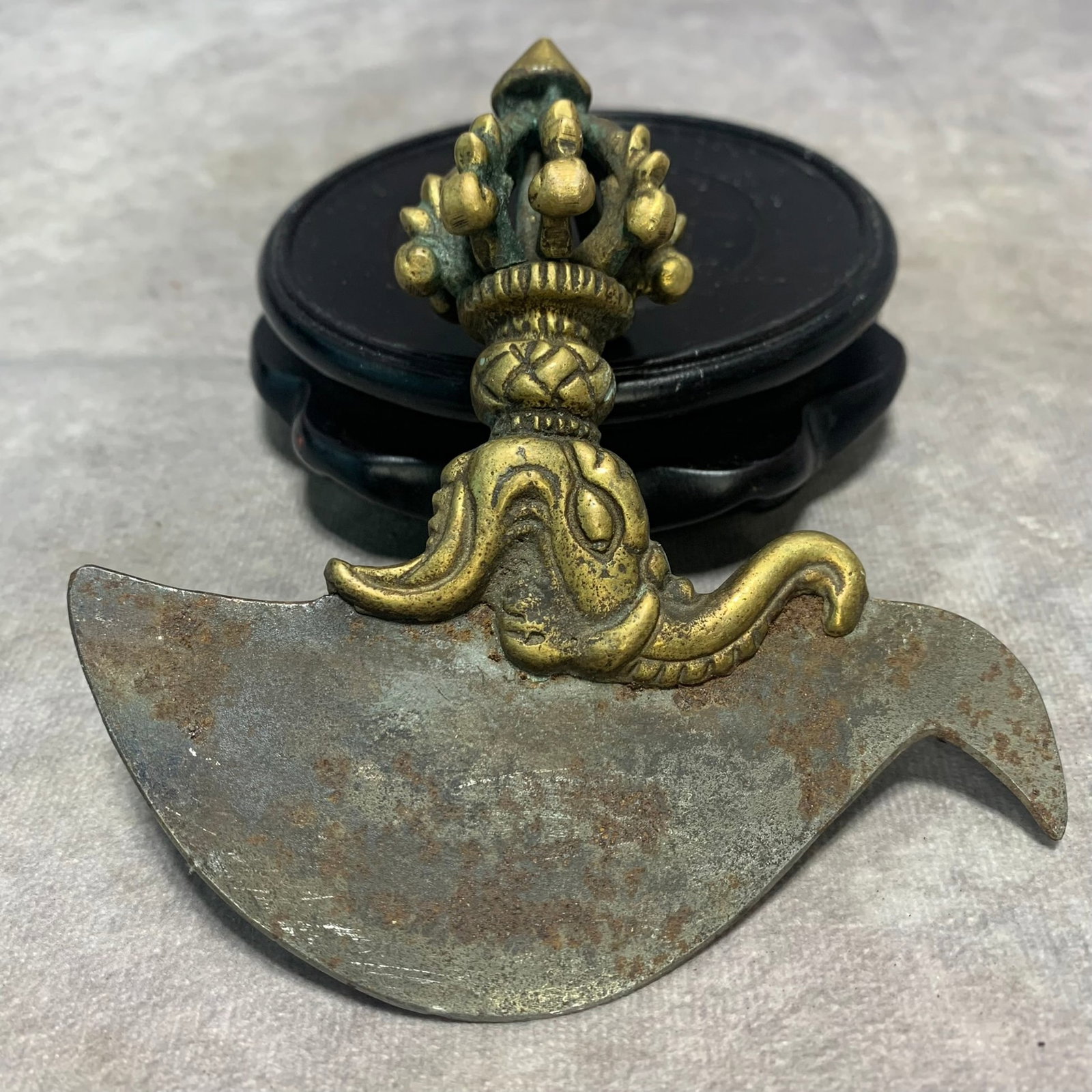 TIBETAN BRONZE AND IRON RITUAL TOOLS: Qing Dynasty; Long: 4.3 inch; Width: 1.3 inch; High: 4.6 inch
