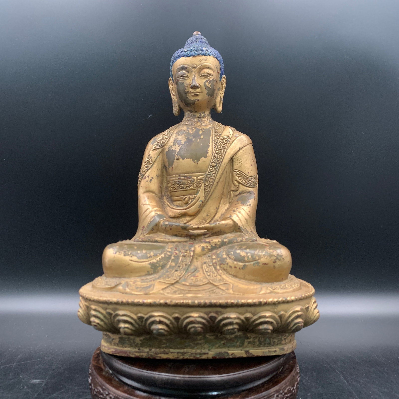 RARE GILT-BRONZE SEATED AMITABHA BUDDHA