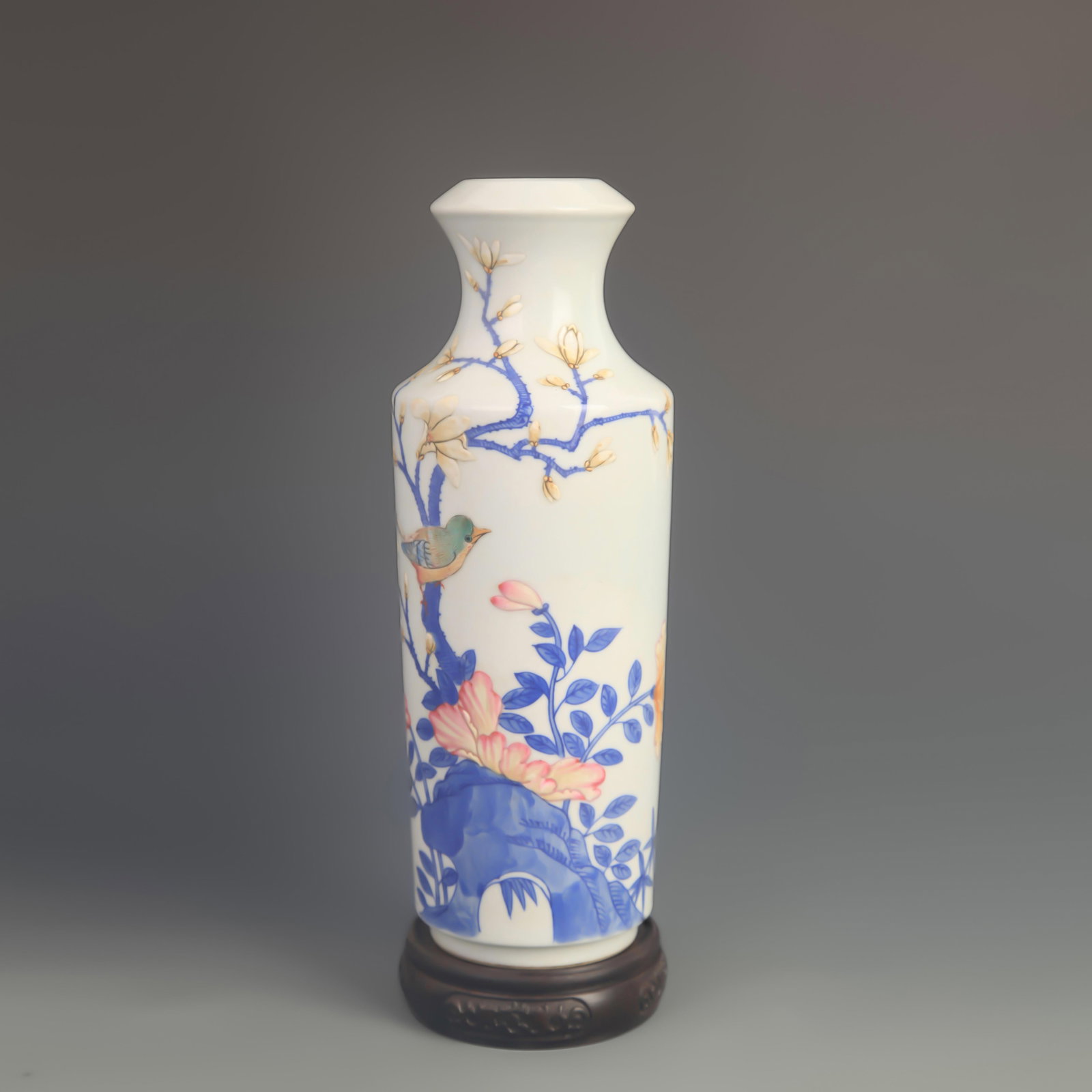 CLOISONNE ENAMEL FLORAL AND BIRD PATTERN PORCELAIN BOTTLE