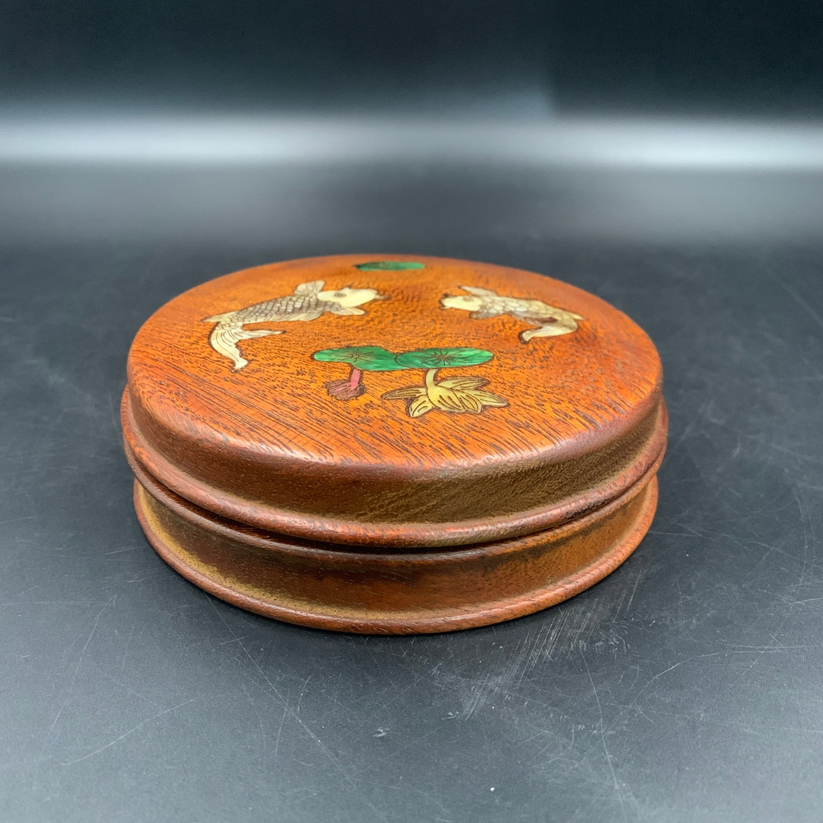A FINE ROUND HUANG HUA LI-STYLE INLAID SEAL BOX