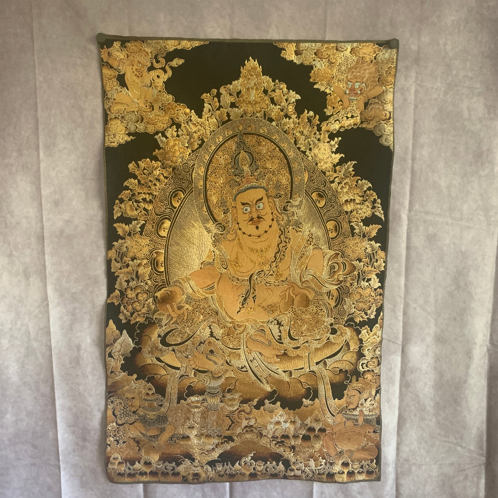 WOVEN BROCADE SILK THANGKA (TANGKA) DEPICTING VAISHRAVANA