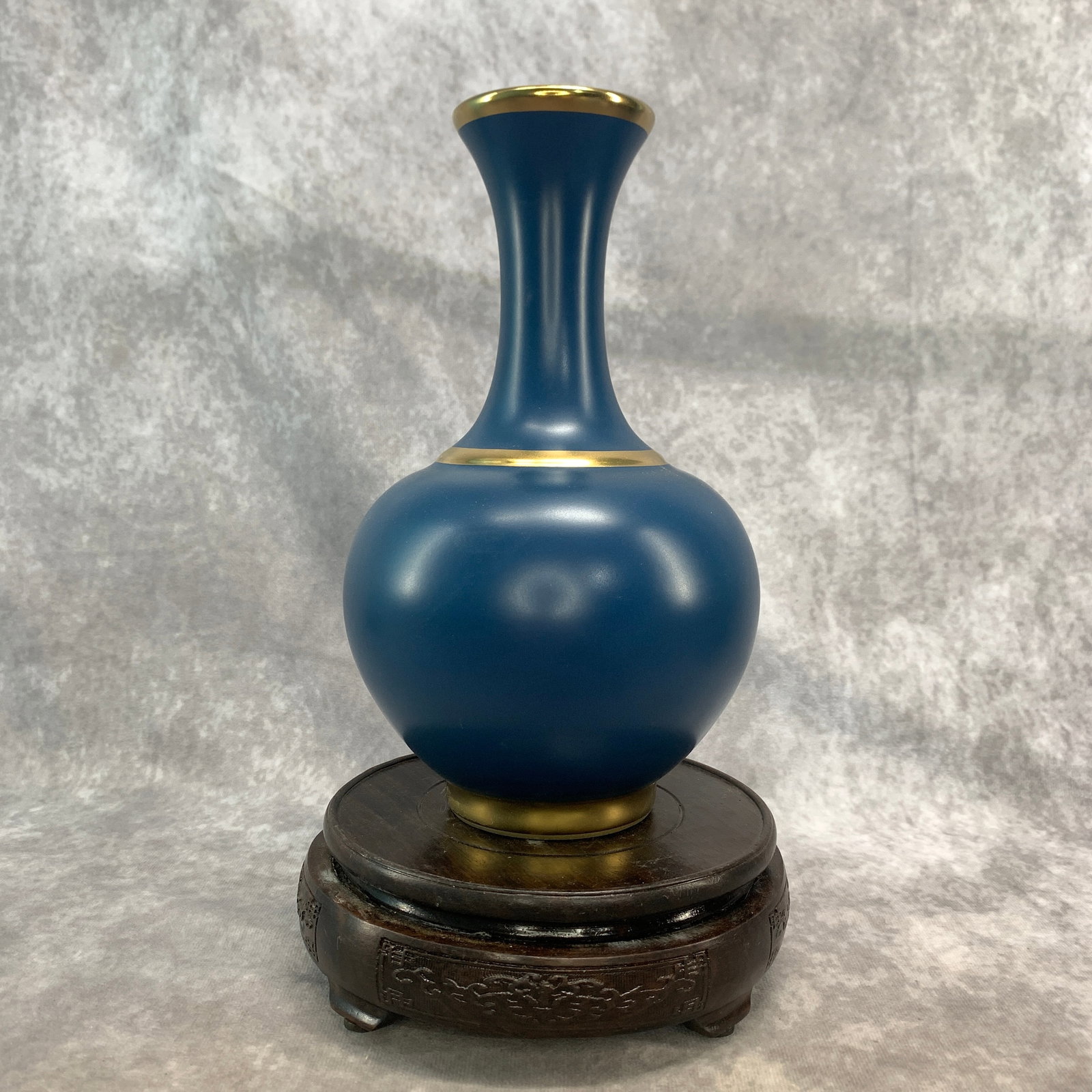 POWDER-BLUE GLAZED GILT-BANDED GARLIC-HEAD BOTTLE VASE