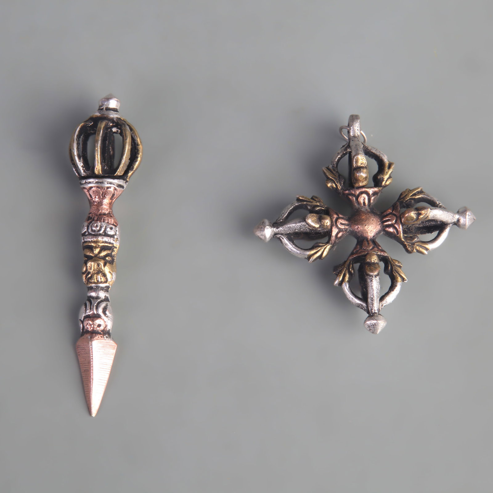 GROUP OF TWO TIBETAN BUDDHIST VAJRA (RITUAL THUNDERBOLT)