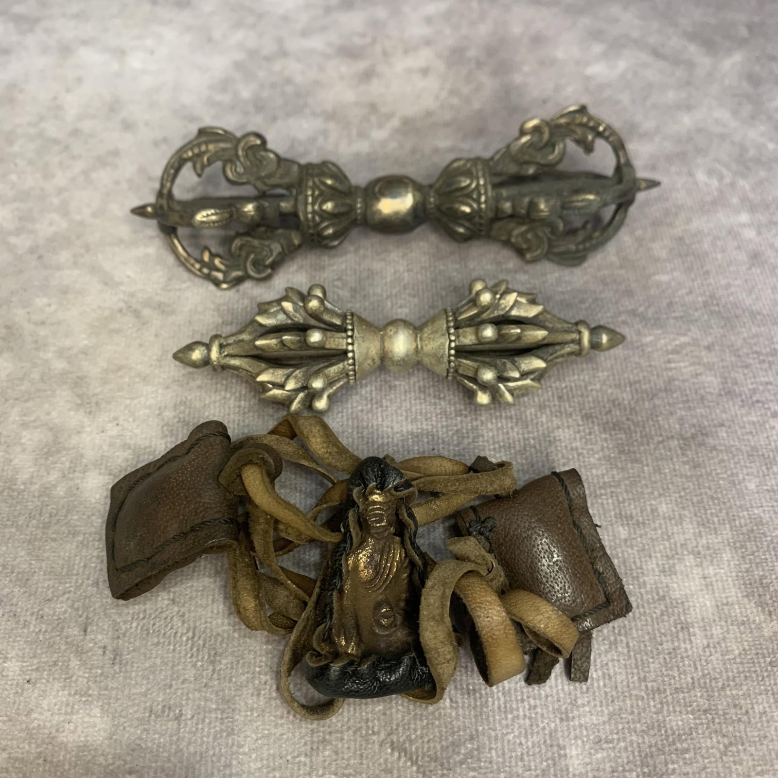 TIBETAN BUDDHIST STATUES, RITUAL IMPLEMENTS: Modern; High: 5.0 inch. High: 3.8 inch. High: 1.5 inch