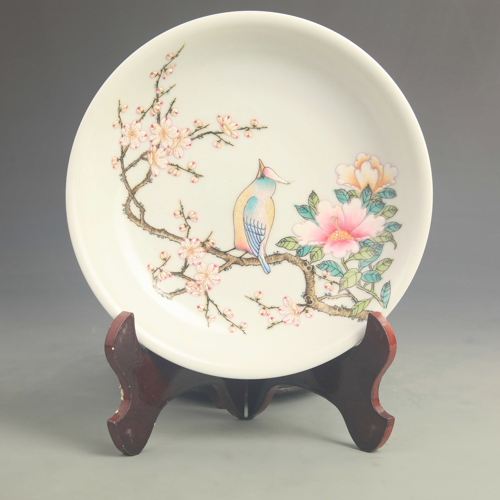 ENAMEL COLOR FLORAL AND BIRD PATTERN PORCELAIN PLATE