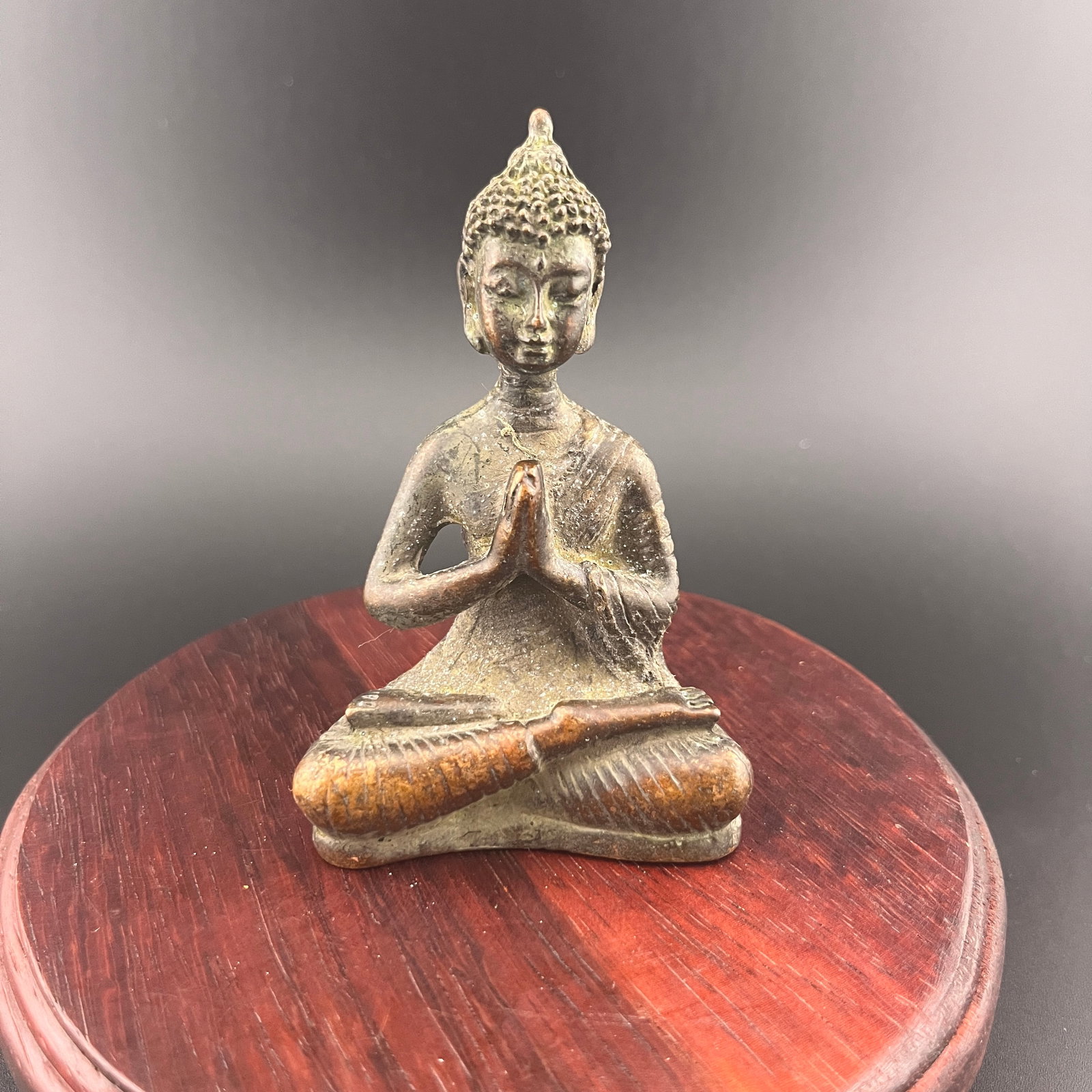 A FINE SMALL TIBETAN BUDDHIST STATUES: 19th Century; Long: 2.2 inch; Width: 1.36 inch; High: 3.3 inch; Wooden base for diplay only