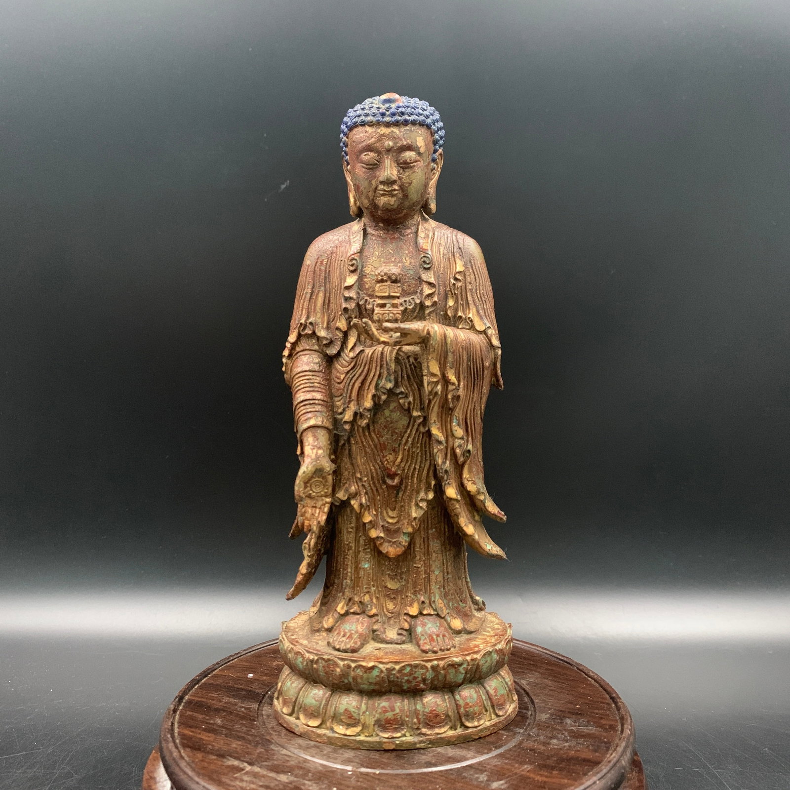 RARE GILT BRONZE STANDING MEDICINE BUDDHA