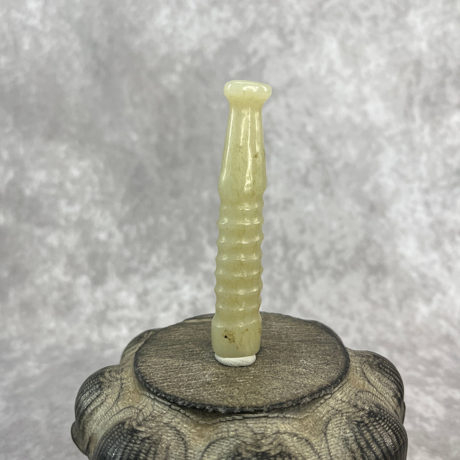 HAND-CARVED JADE SMOKING PIPE TUBE: Qing Dynasty; Long: 3.45 inch; Diameter: 0.66 inch