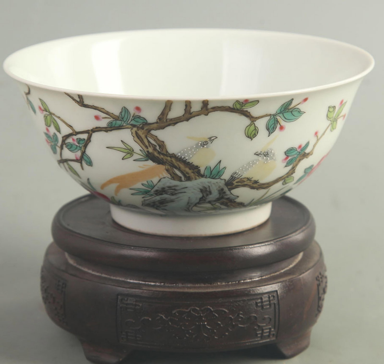 CLOISONNE ENAMEL FLOWER AND BIRD PORCELAIN BOWL