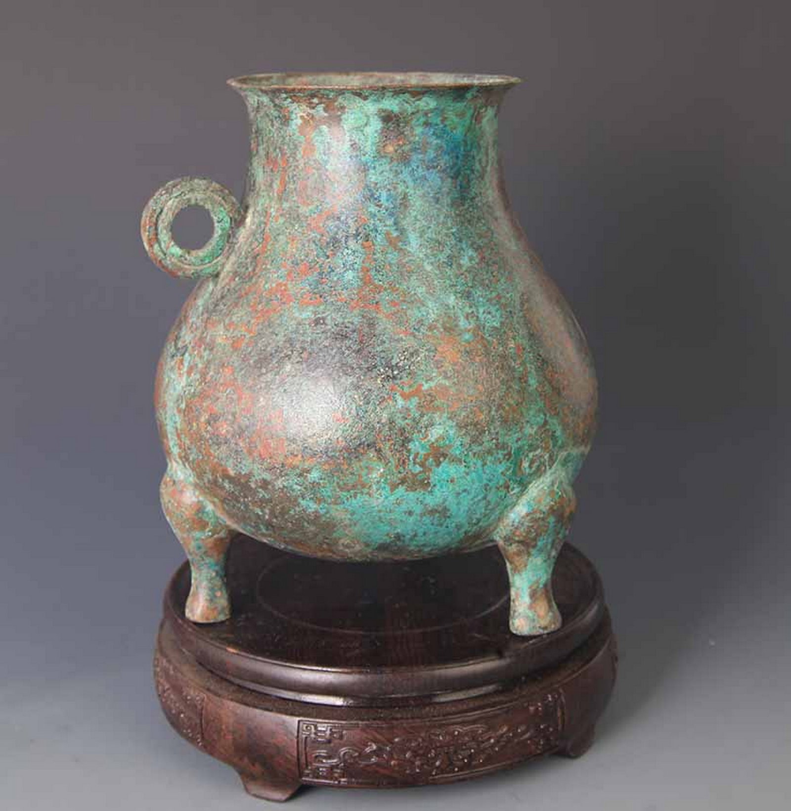 RARE COPY OF TAOTIE PATTERN BRONZE TRIPOD STYLE FOOD VASE