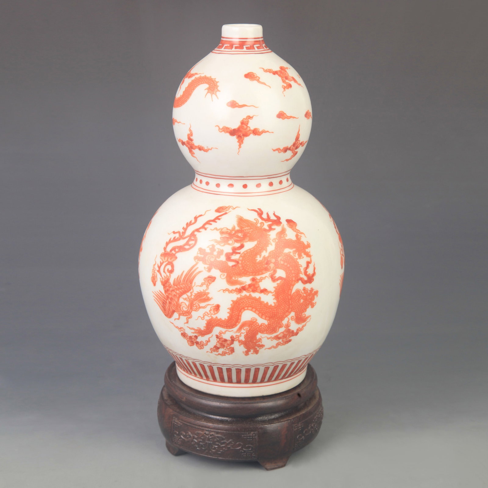 FAMILLE ROSE DRAGON PATTERN GOURD PORCELAIN VASE