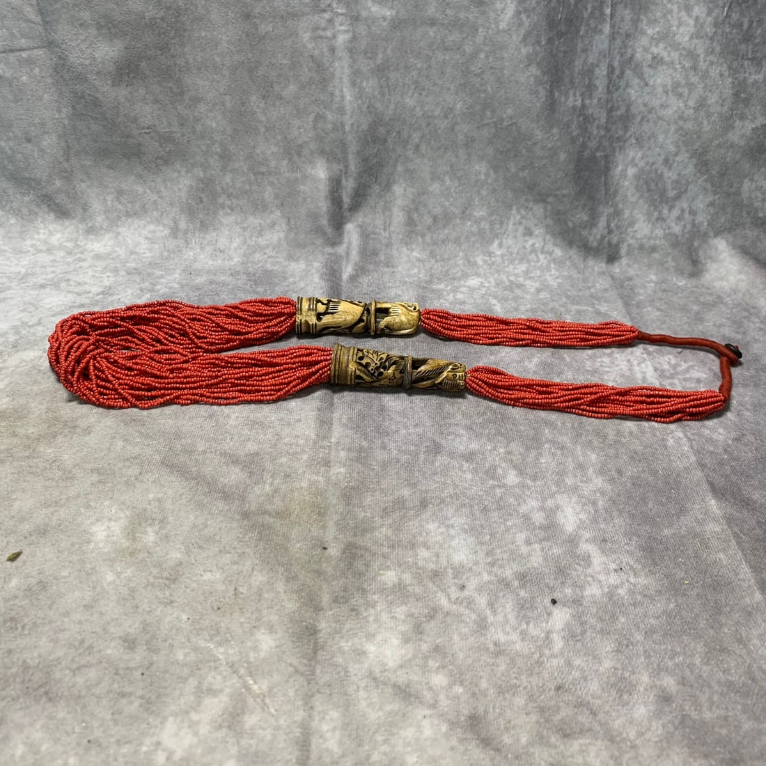 TIBETAN CORAL AND YAK BONE NECKLACE (1 of 5)