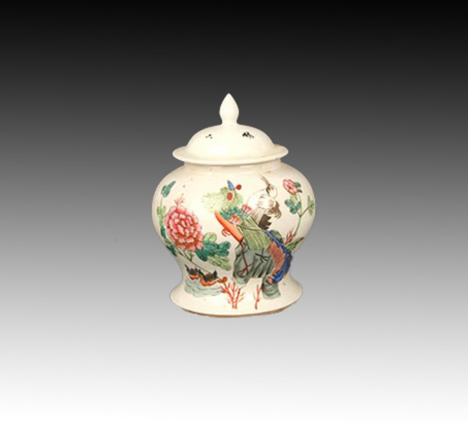 FAMILLE ROSE MANDARIN DUCK PATTERN GENERAL STYLE PORCELAIN JAR: Qing Dynasty; High: 7.75 inch; Diameter: 3.15 inch. Wooden base for display only