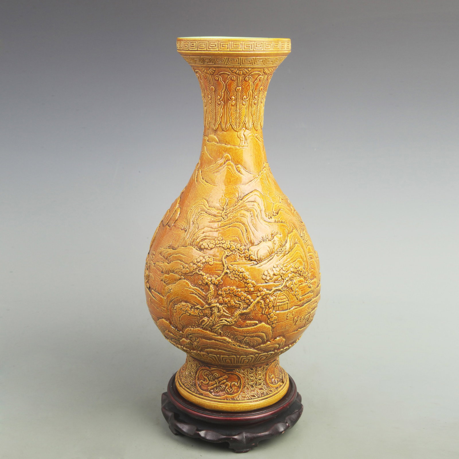 YELLOW GROUND INCISED EIGHT IMMORTALS HUMAN FIGURE PORCELAIN VASE (1 of 5)
