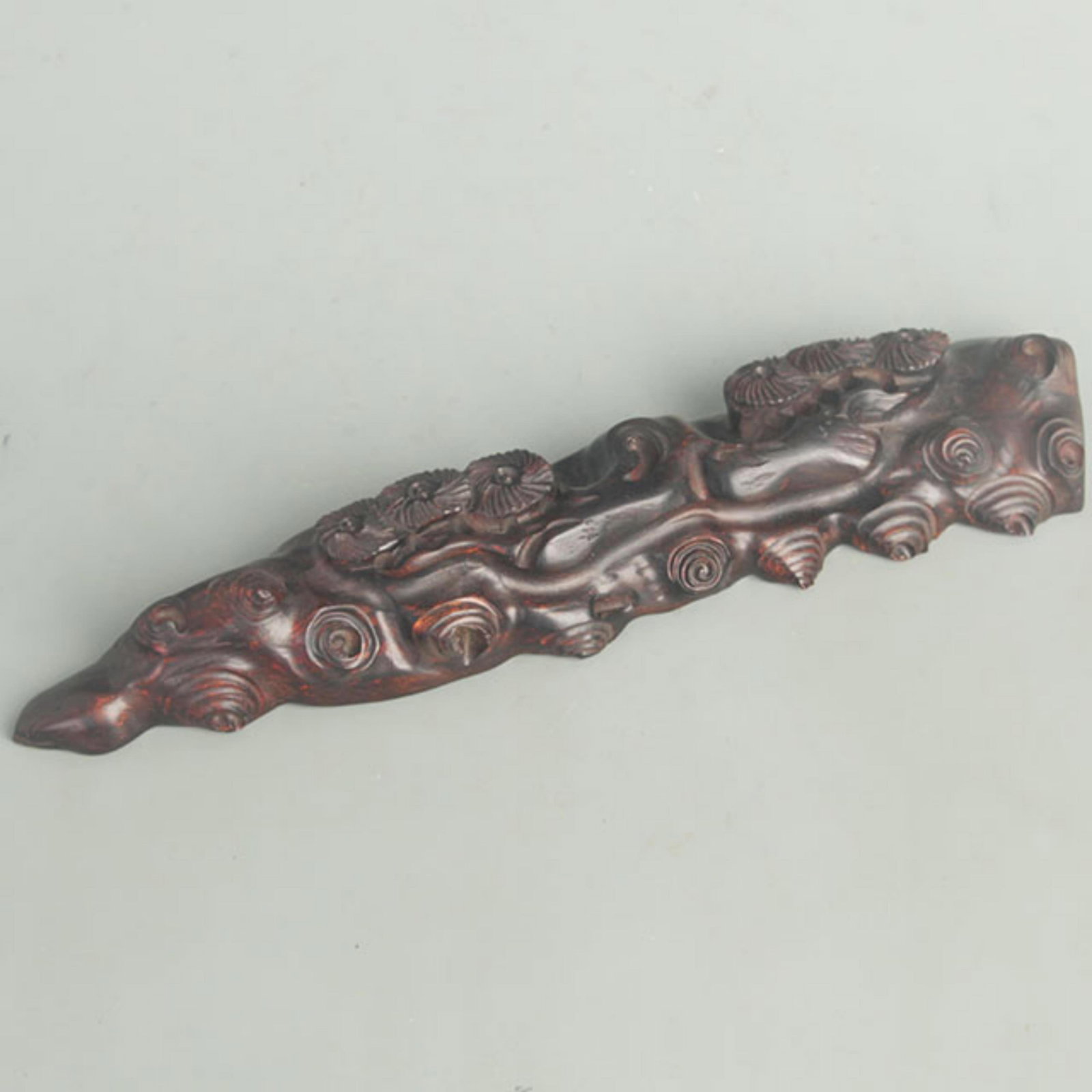 A FINE RED SANDALWOOD MADE CALLIGRAPHY PEN RACK: 20th Century, High: 1.50 inch; Width: 2.25 inch; Long: 12.5 inch;