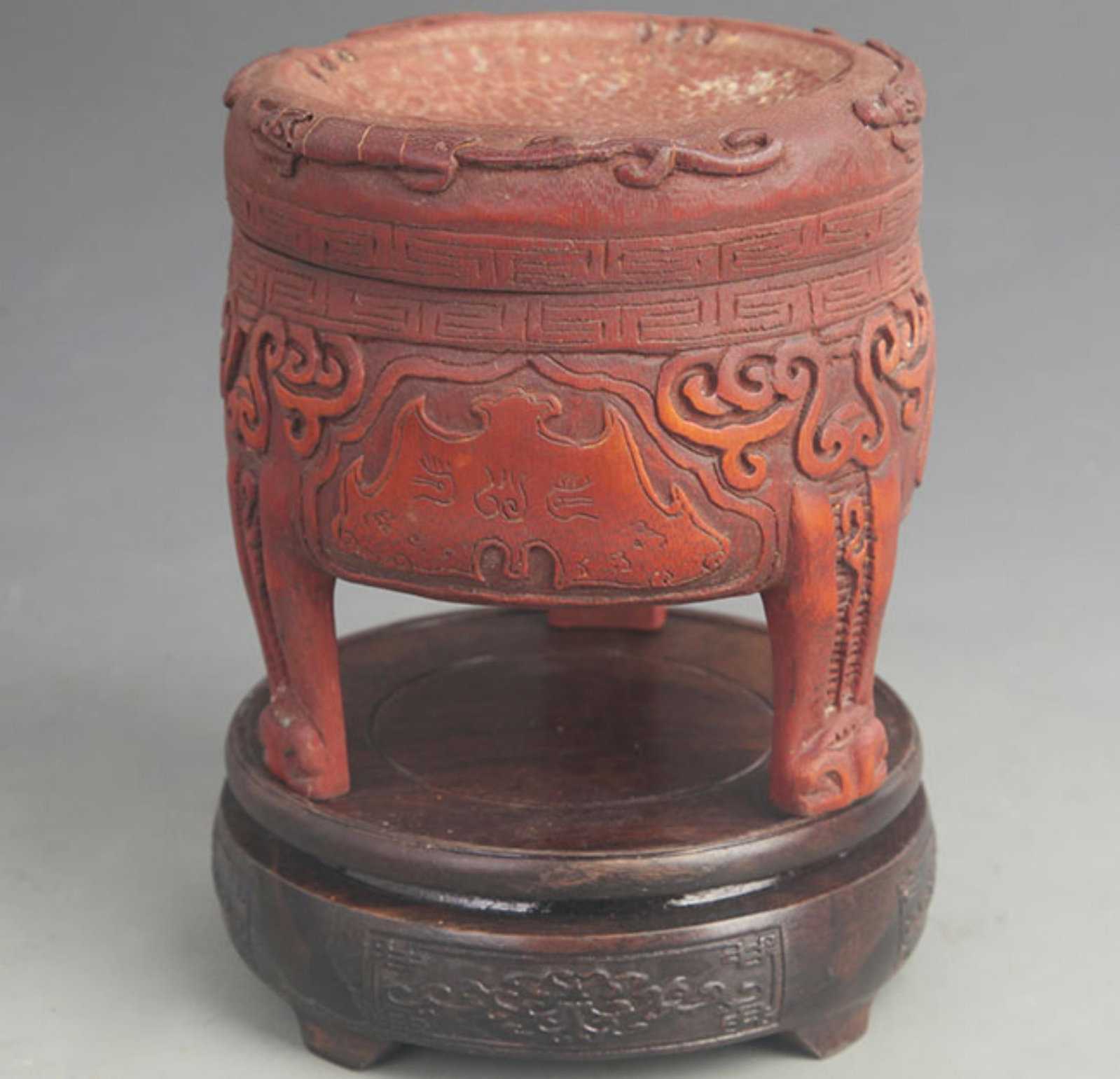 BAMBOO CARVING "THREE BLESSINGS AND THREE LONGEVITY" INCENSE BURNER