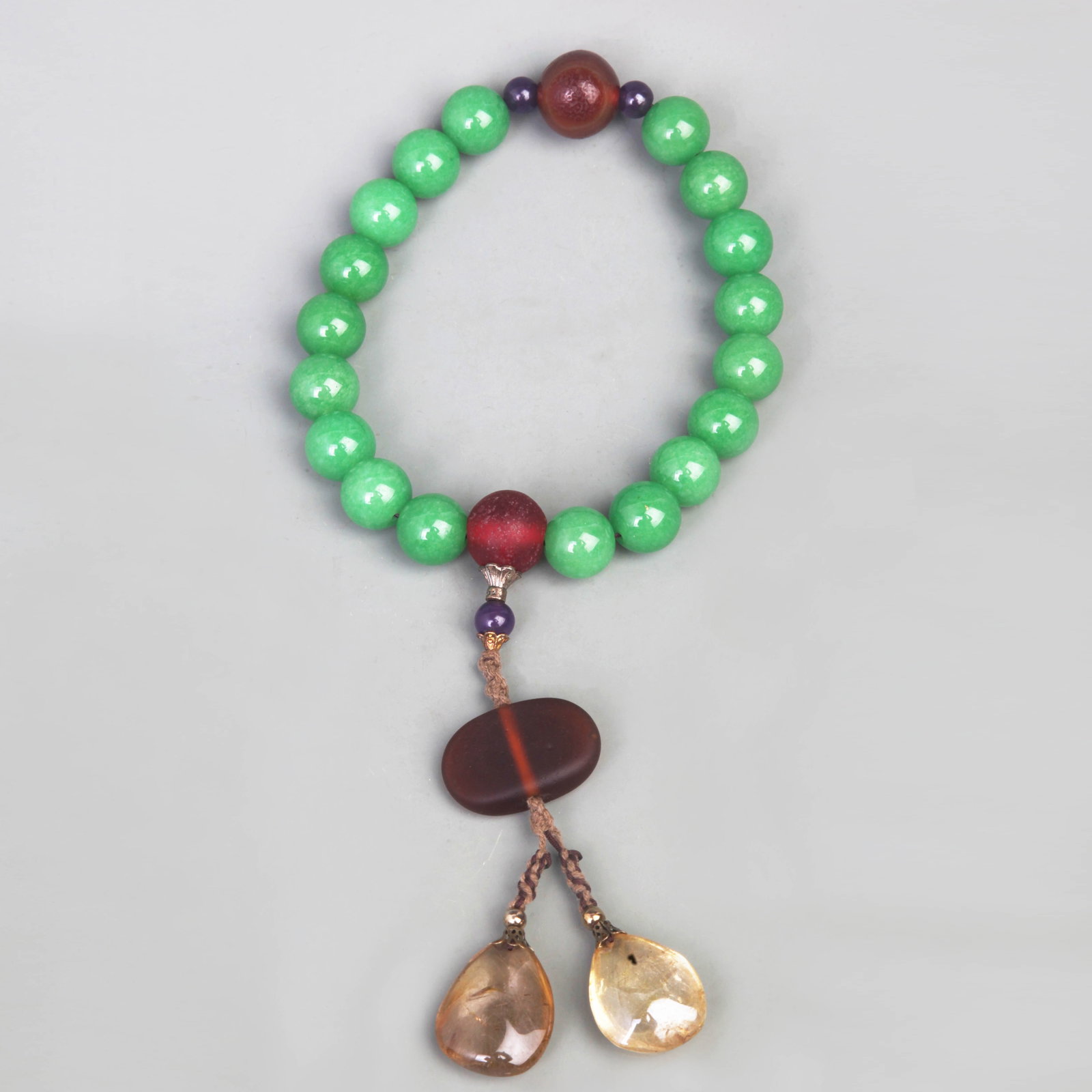18-PIECE JADE BEADS WITH JADE ACCESSORIES, CRYSTAL, AND GLASS: Qing Dynasty; Diameter: 0.7 inch;
