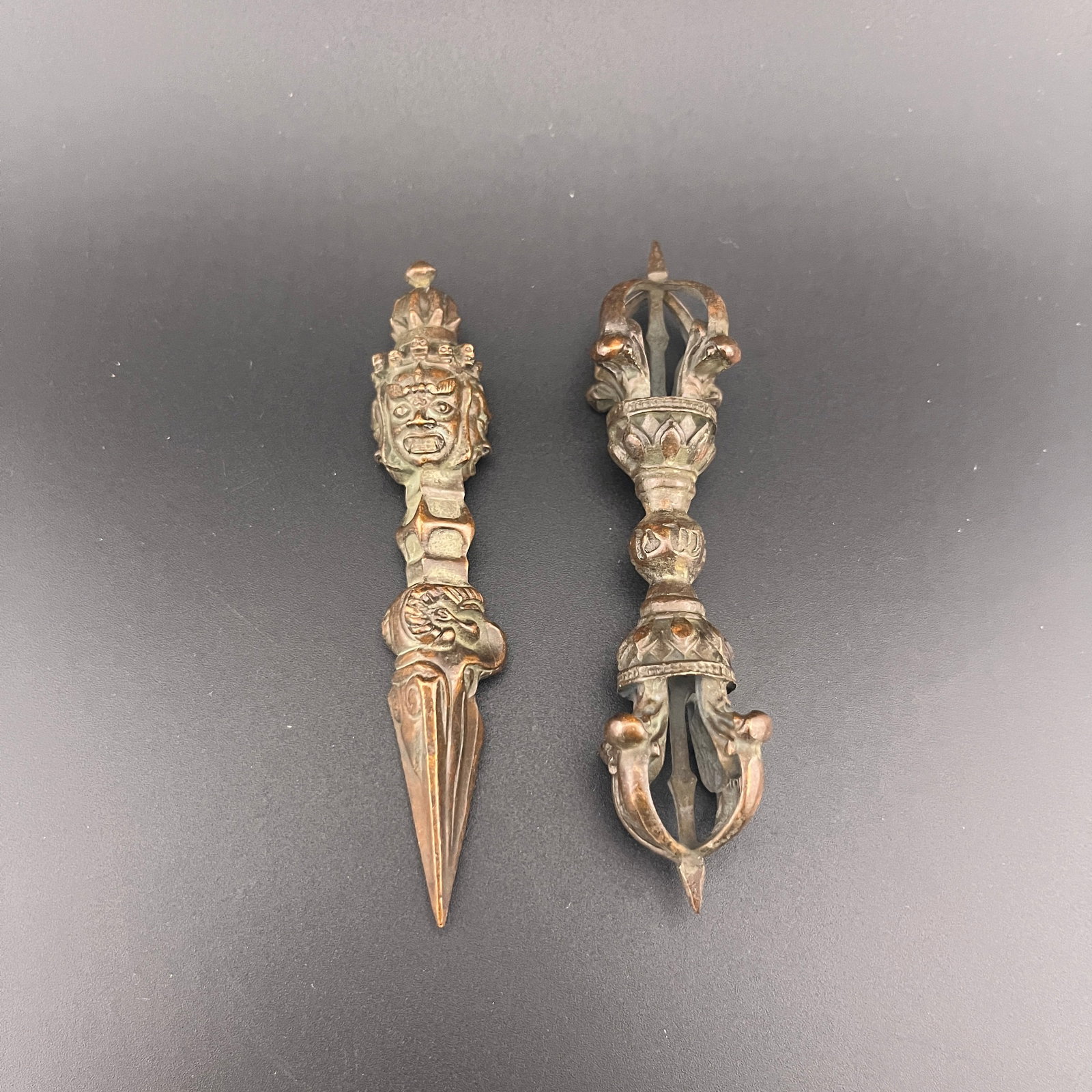 PAIR OF TIBETAN ESOTERIC RITUAL IMPLEMENTS: Republic Period; Long: 4.1 inch; Diameter: 1.1 inch; Long: 4 inch; Diameter: 0.7 inch;