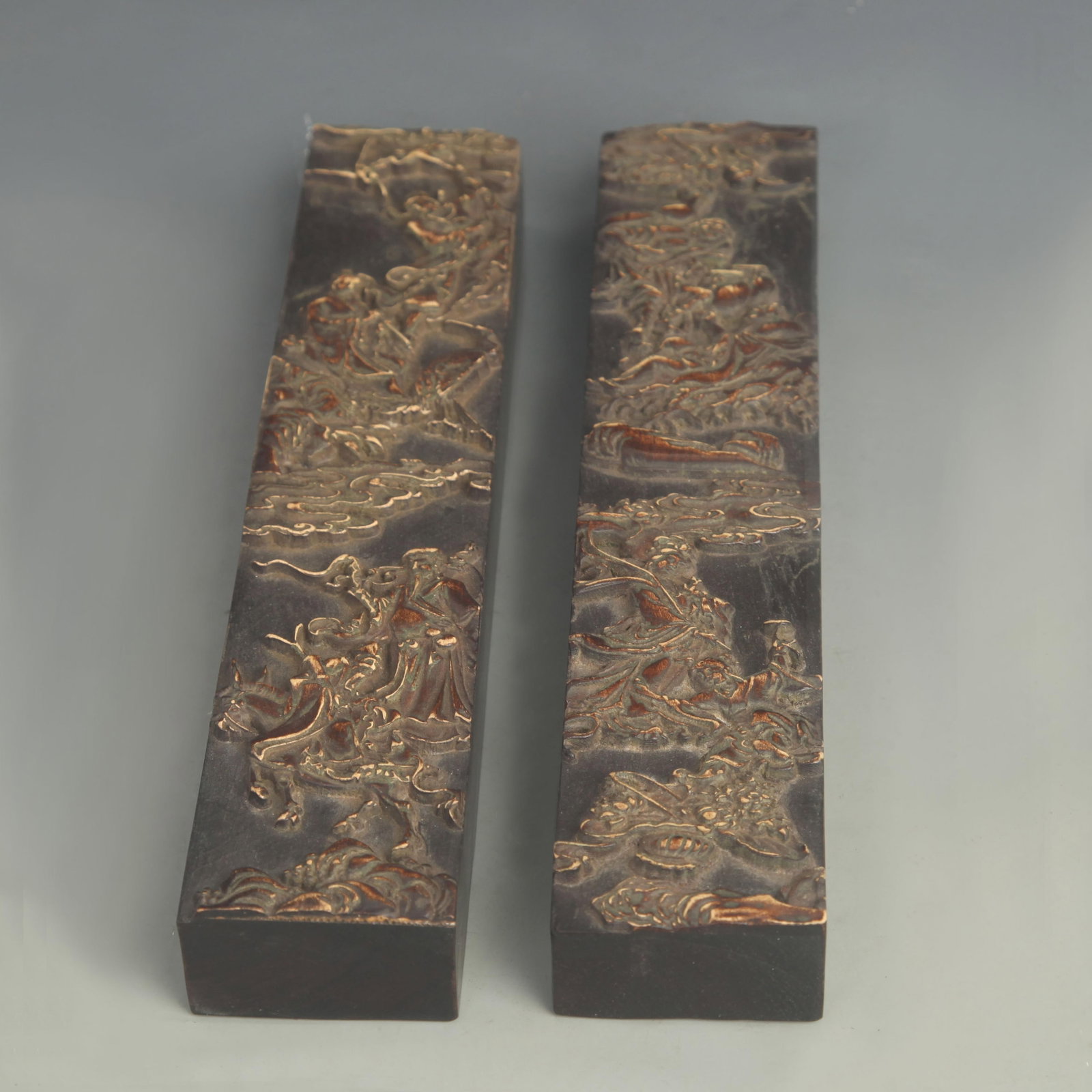 EBONY INLAID WITH ROSEWOOD IMMORTAL PATTERN PAPERWEIGHT: 20th Century; High: 9.75 inch; Width: 2.00 inch;