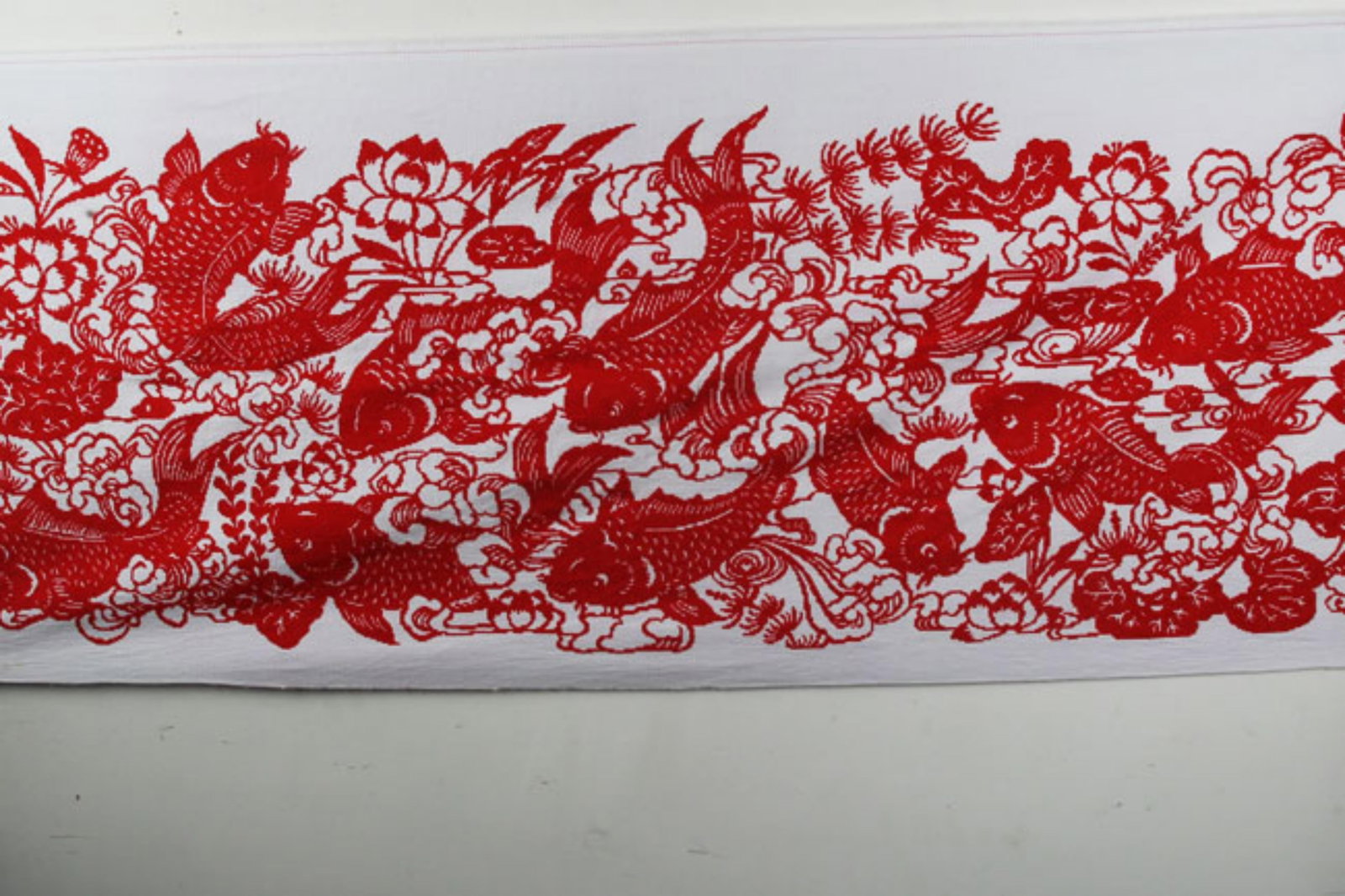 CHINESE HAND MADE CROSS-STITCH OF "YEAR AFTER YEAR OF SURPLUS": Modern; Long: 72.00 inch; Width: 27.00 inch