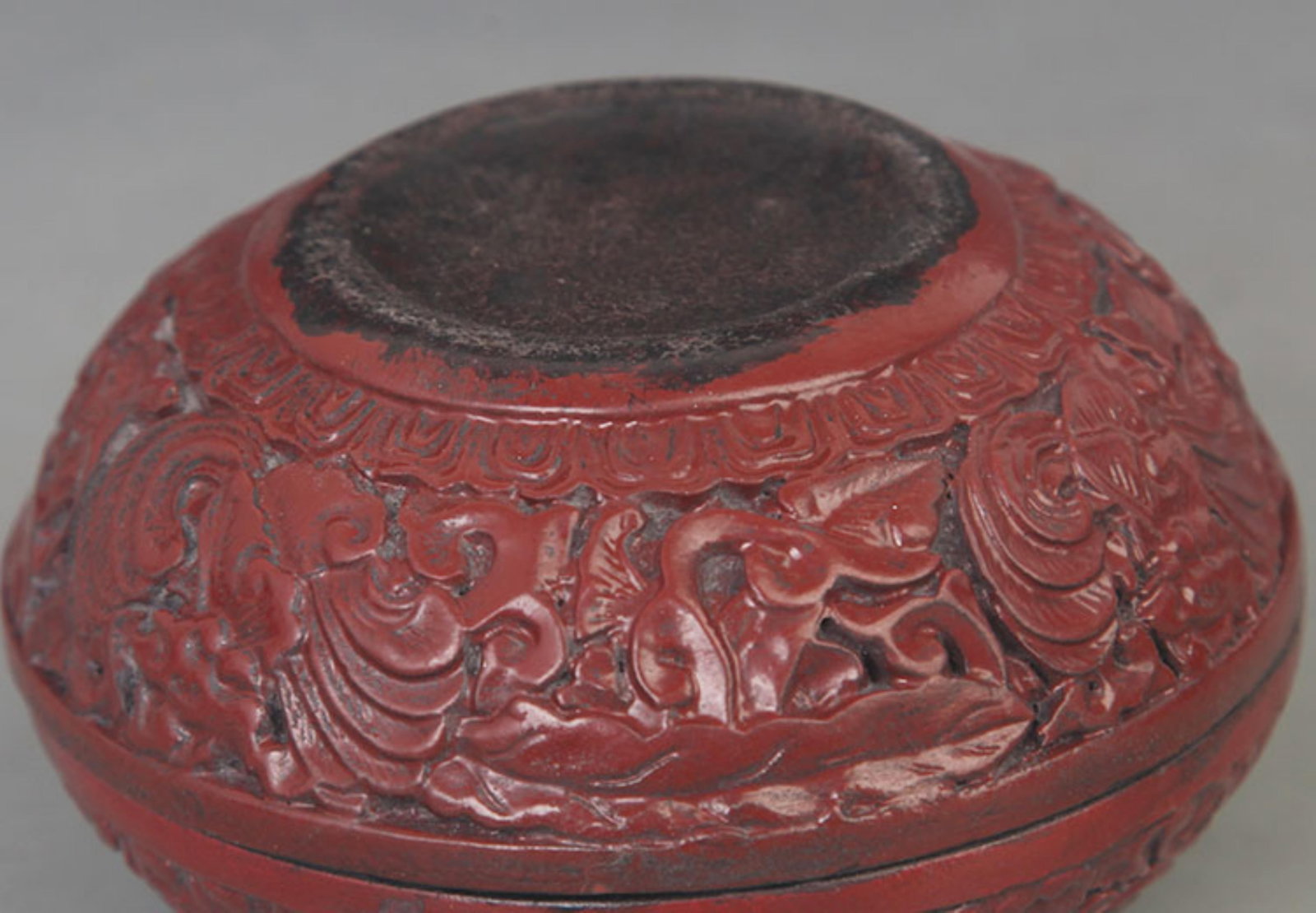 RED CARVED LACQUER FLOWER PATTERN BOX WITH COVER - 5