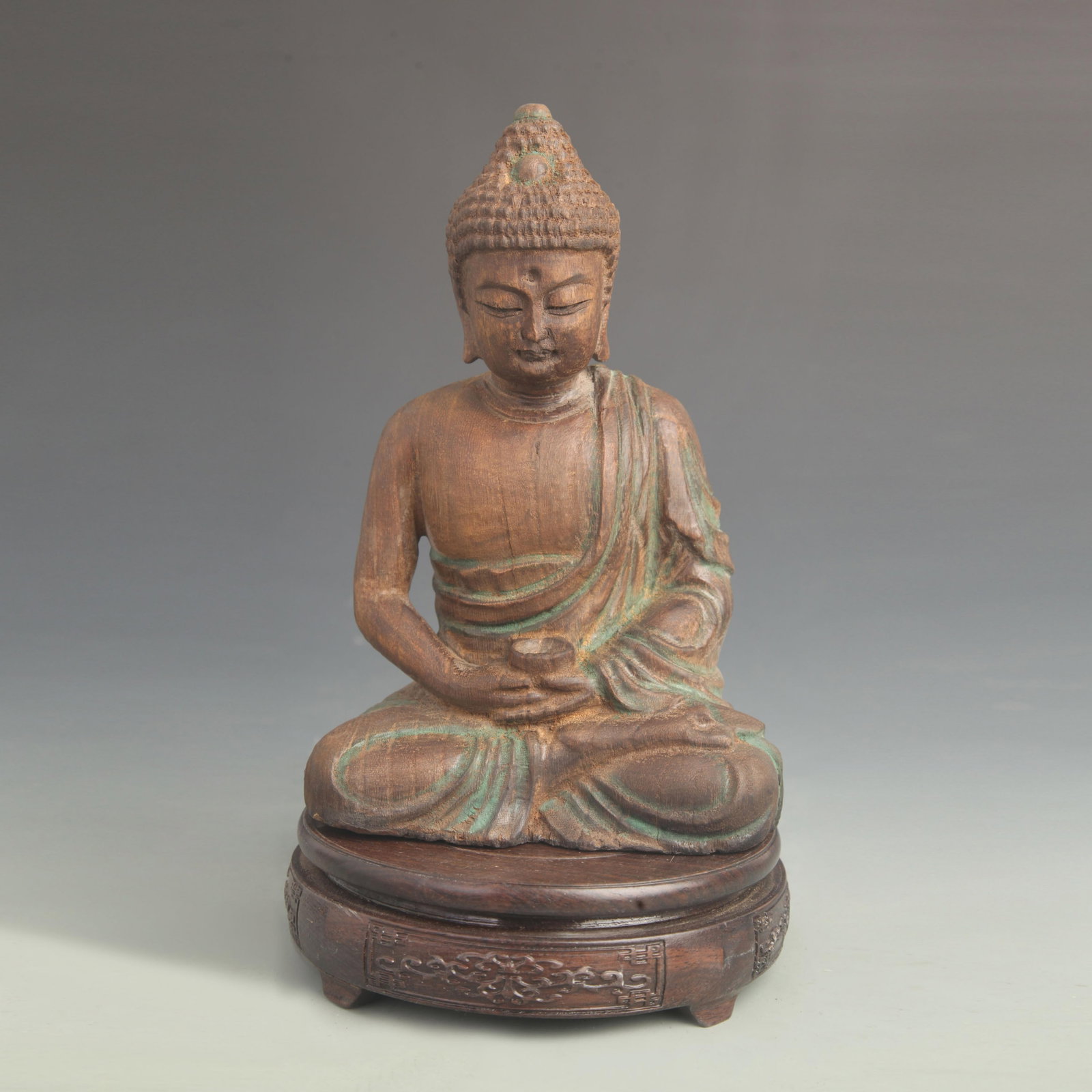 A FINE WOODEN AND LACQUERED A NAN JIA YE STATUE: 19th Century; High: 9.26 inch; Width: 6.00 inch; wooden base for picture and display purpose only.