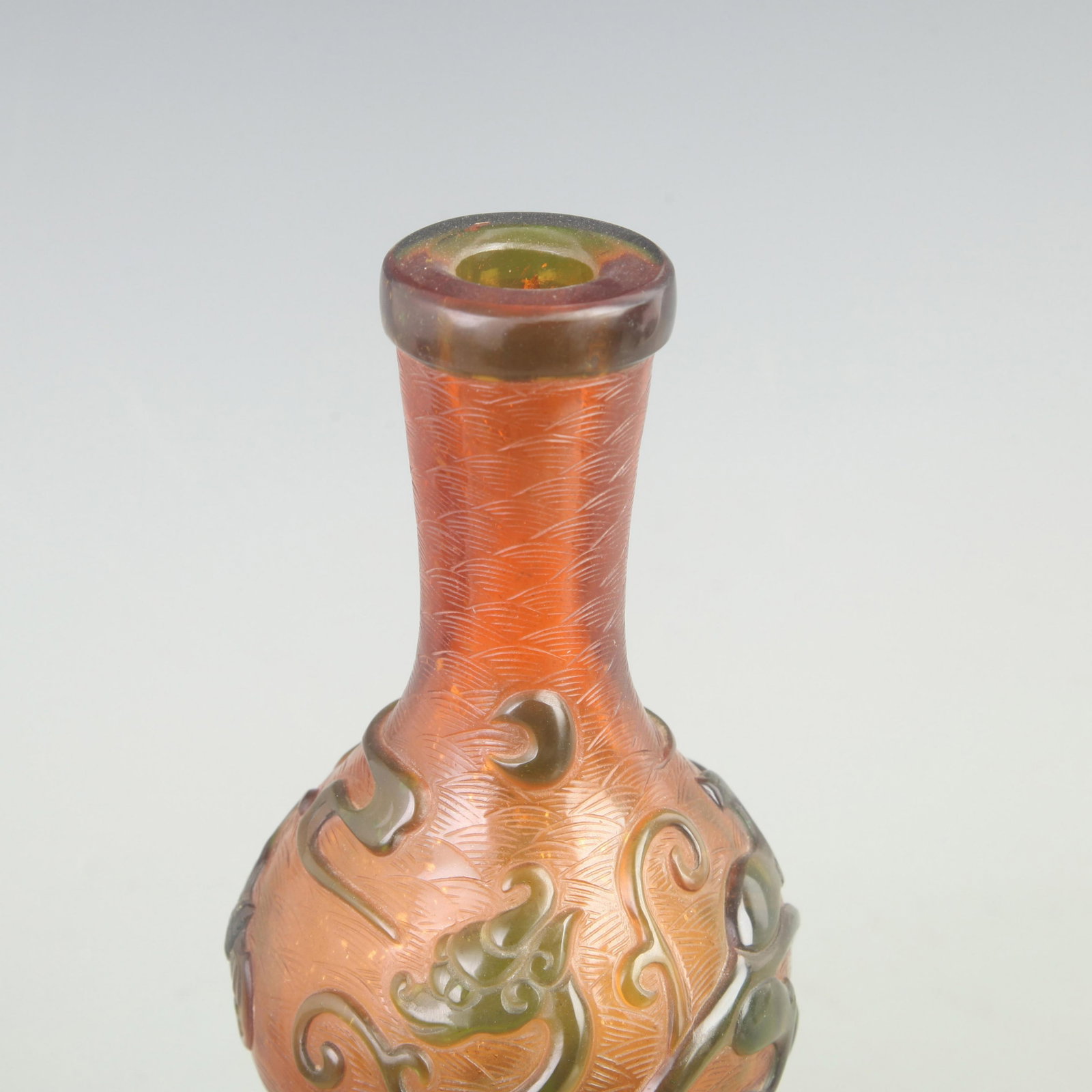 RARE FISH PATTERN CALABASH SHAPED GLASS BOTTLE - 3