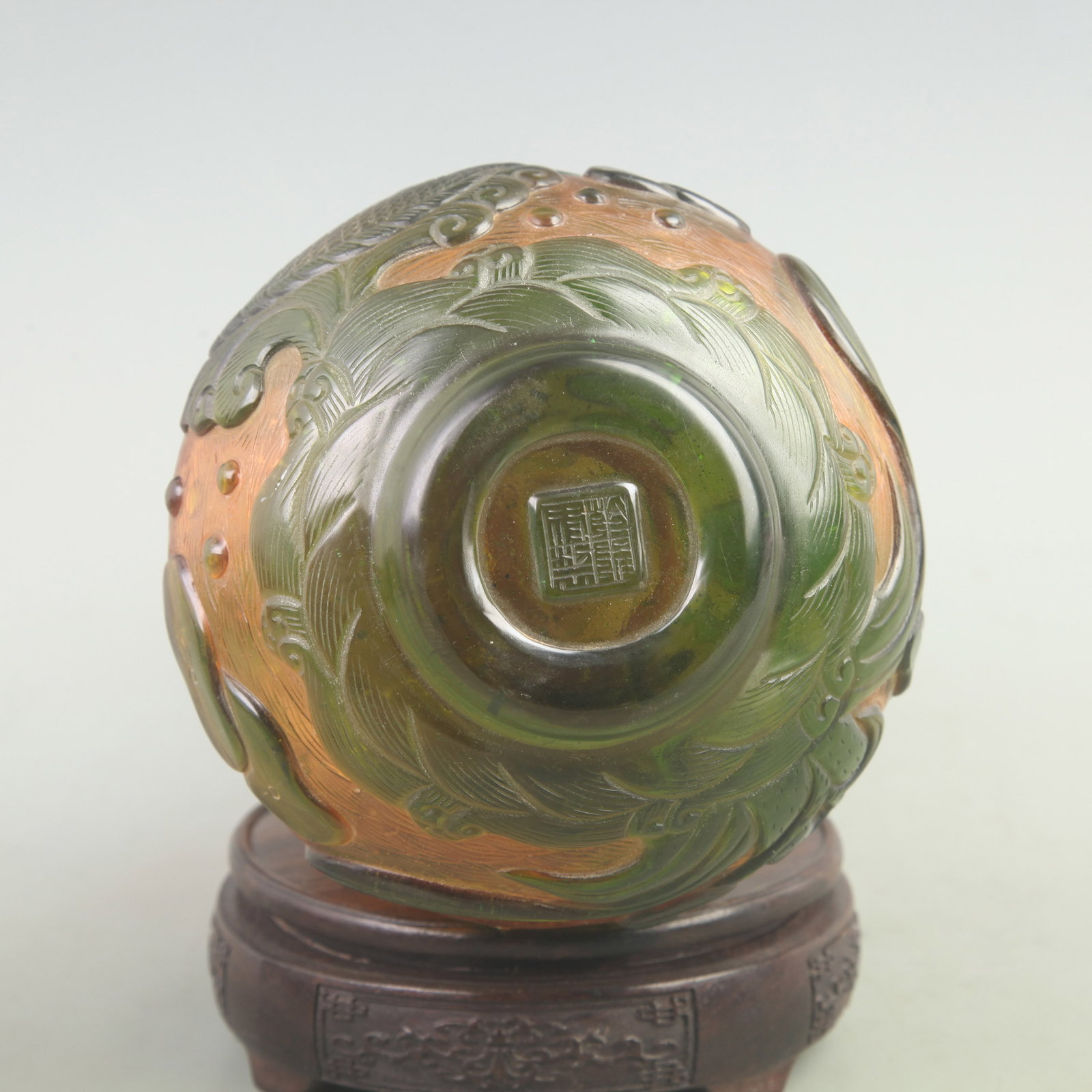 RARE FISH PATTERN CALABASH SHAPED GLASS BOTTLE - 4
