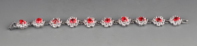 A RED ZIRCON BRACELETS (10 PCS): 20th Century, D:0.5 in