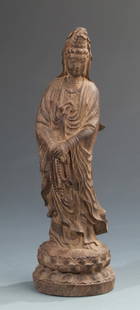 A FINELY CARVING AGAR WOOD "GUAN YIN" DECORATION: 20th Century, H:8.7 in